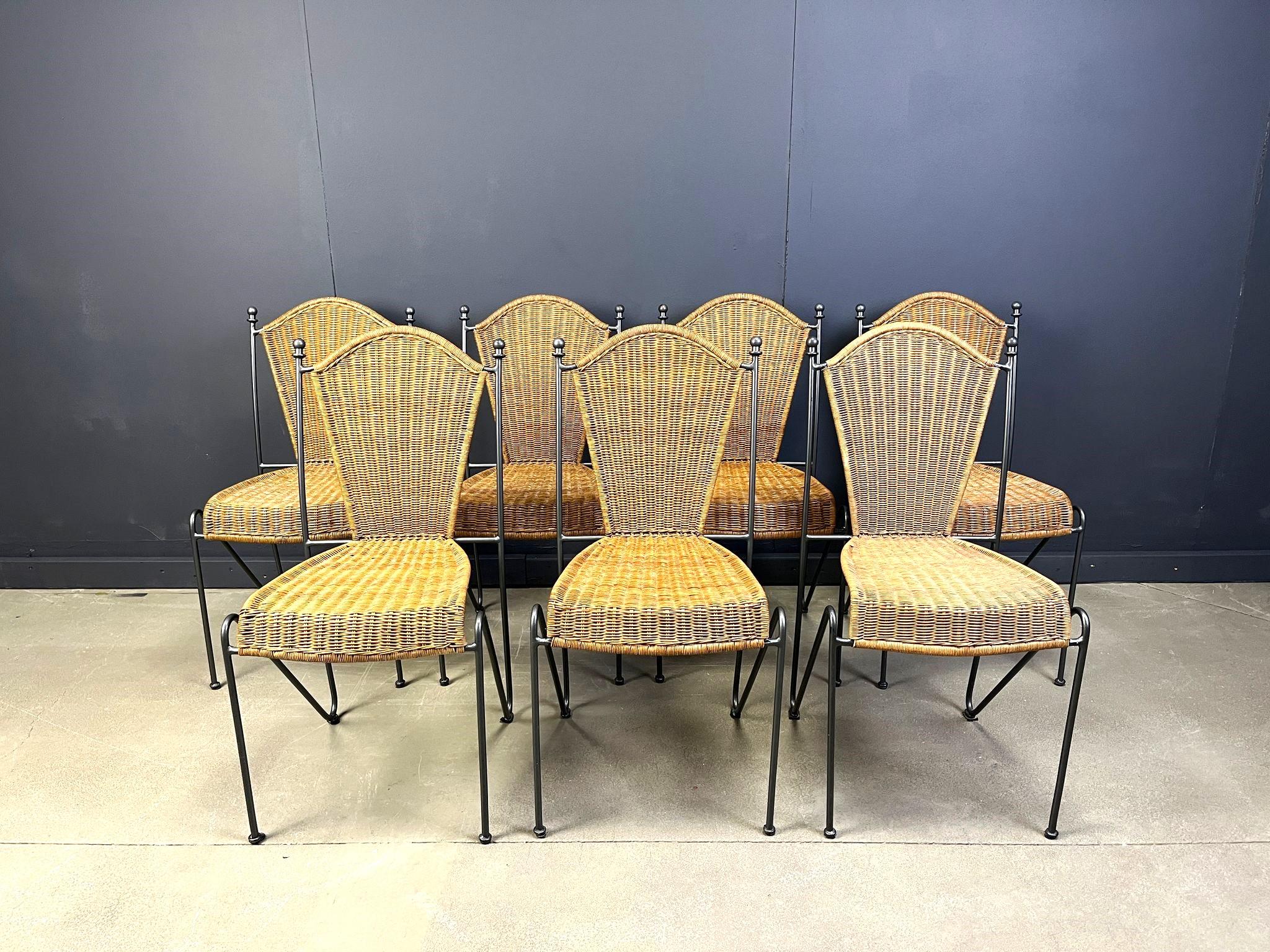 Wicker Chairs by Frederick Weinberg, 1960s, Set of 7 1