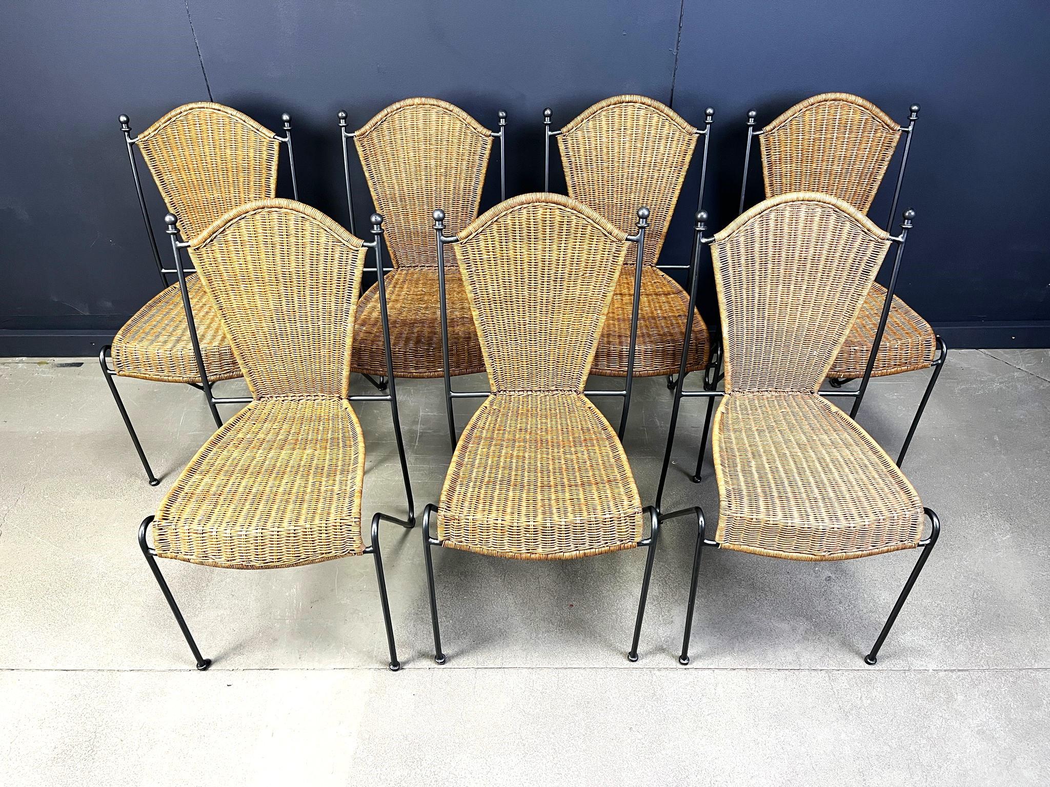 Wicker Chairs by Frederick Weinberg, 1960s, Set of 7 3