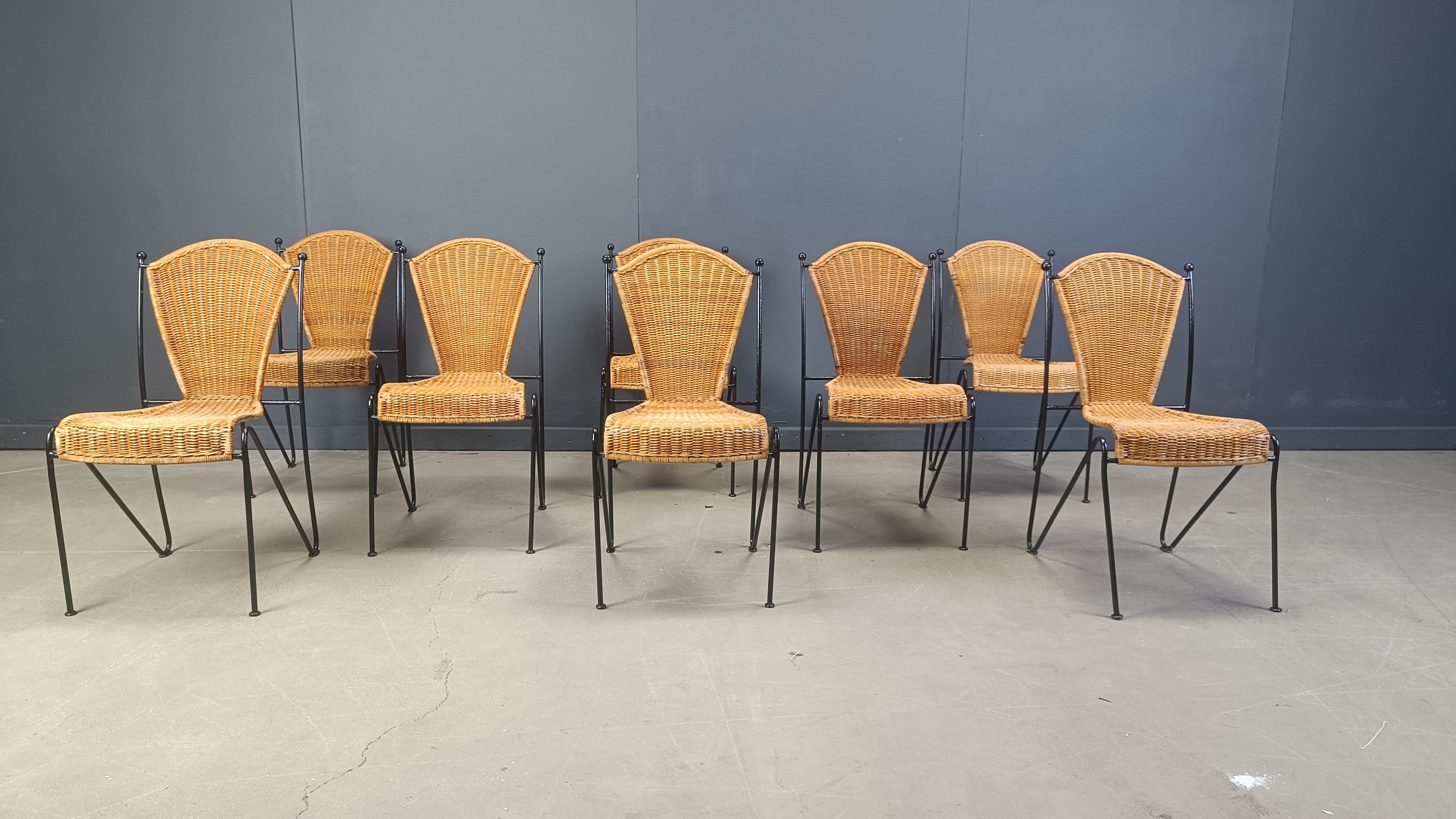 Wicker Chairs by Frederick Weinberg, 1960s, Set of 8 For Sale 3