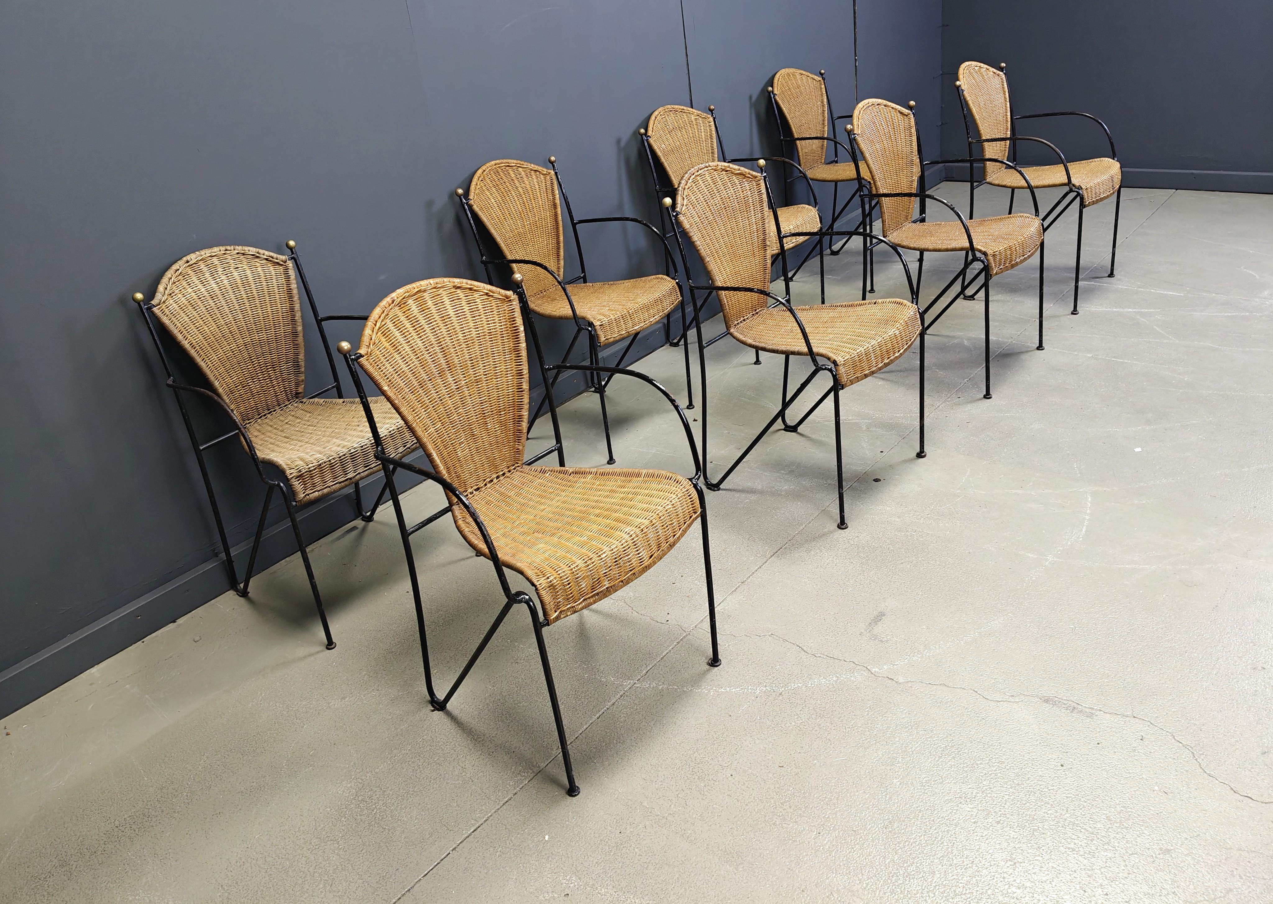 Sedie in vimini di Frederick Weinberg, anni '60, set di 8 pezzi in vendita 3