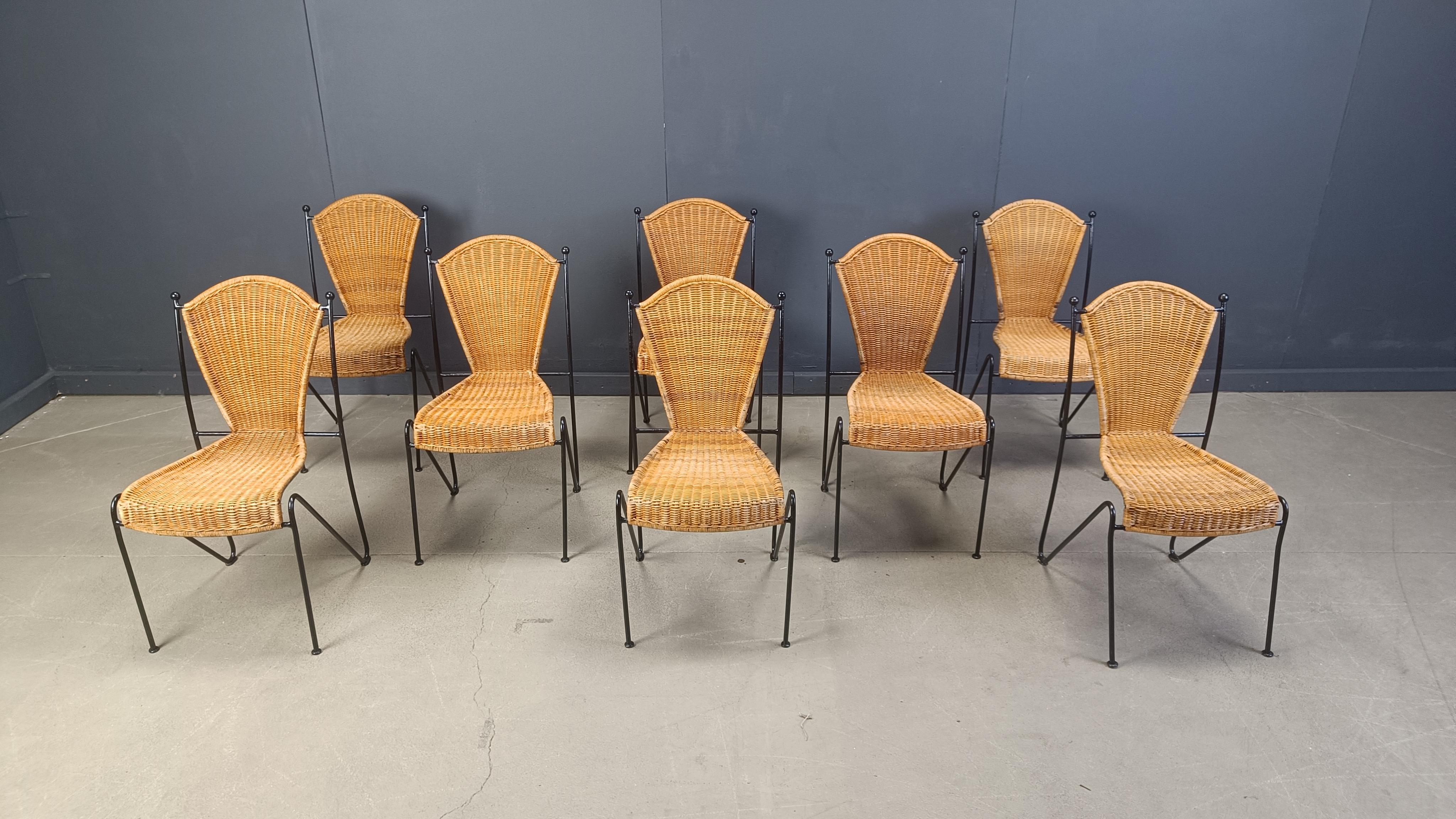 Wicker Chairs by Frederick Weinberg, 1960s, Set of 8 For Sale 4