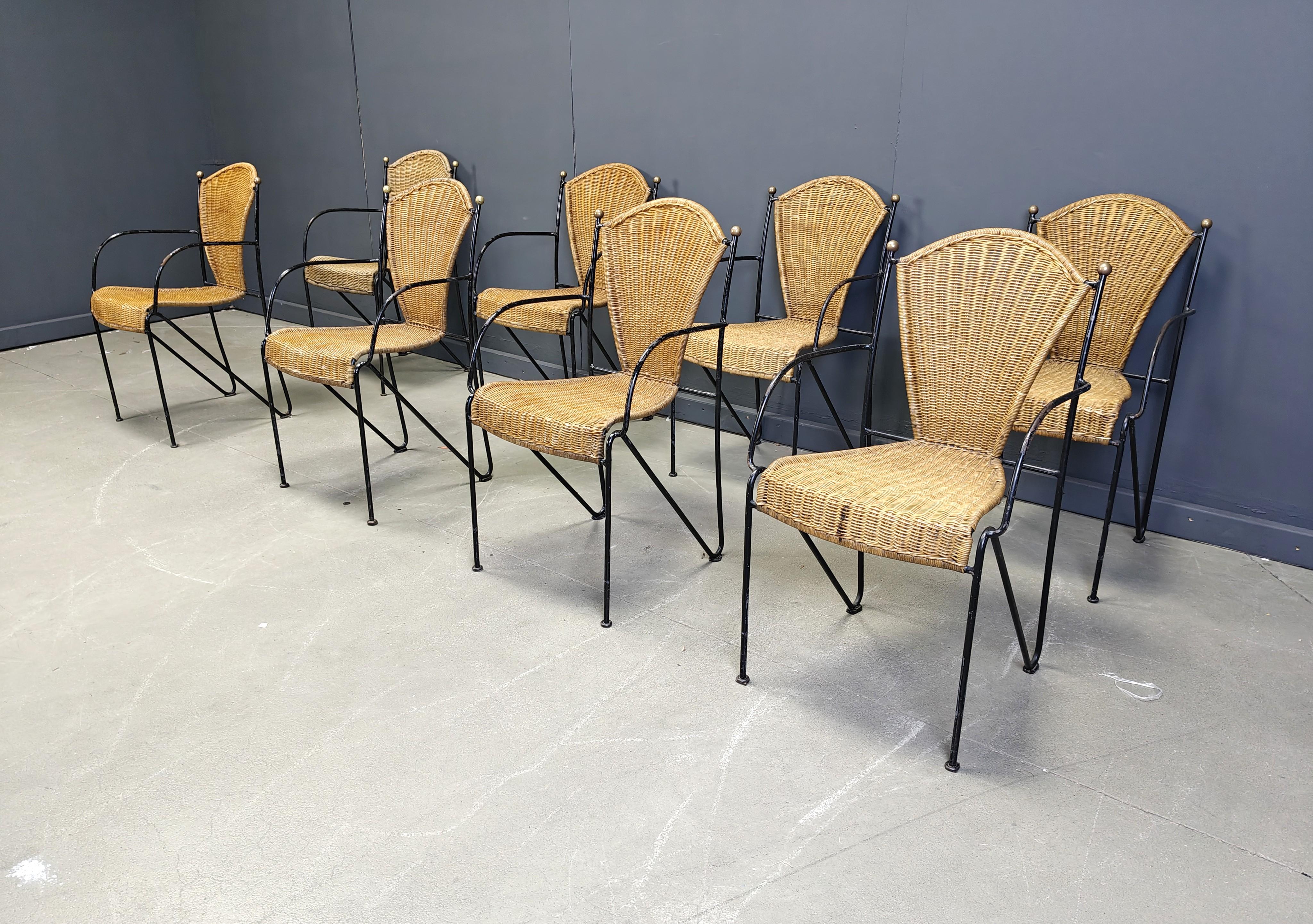 Sedie in vimini di Frederick Weinberg, anni '60, set di 8 pezzi in vendita 4