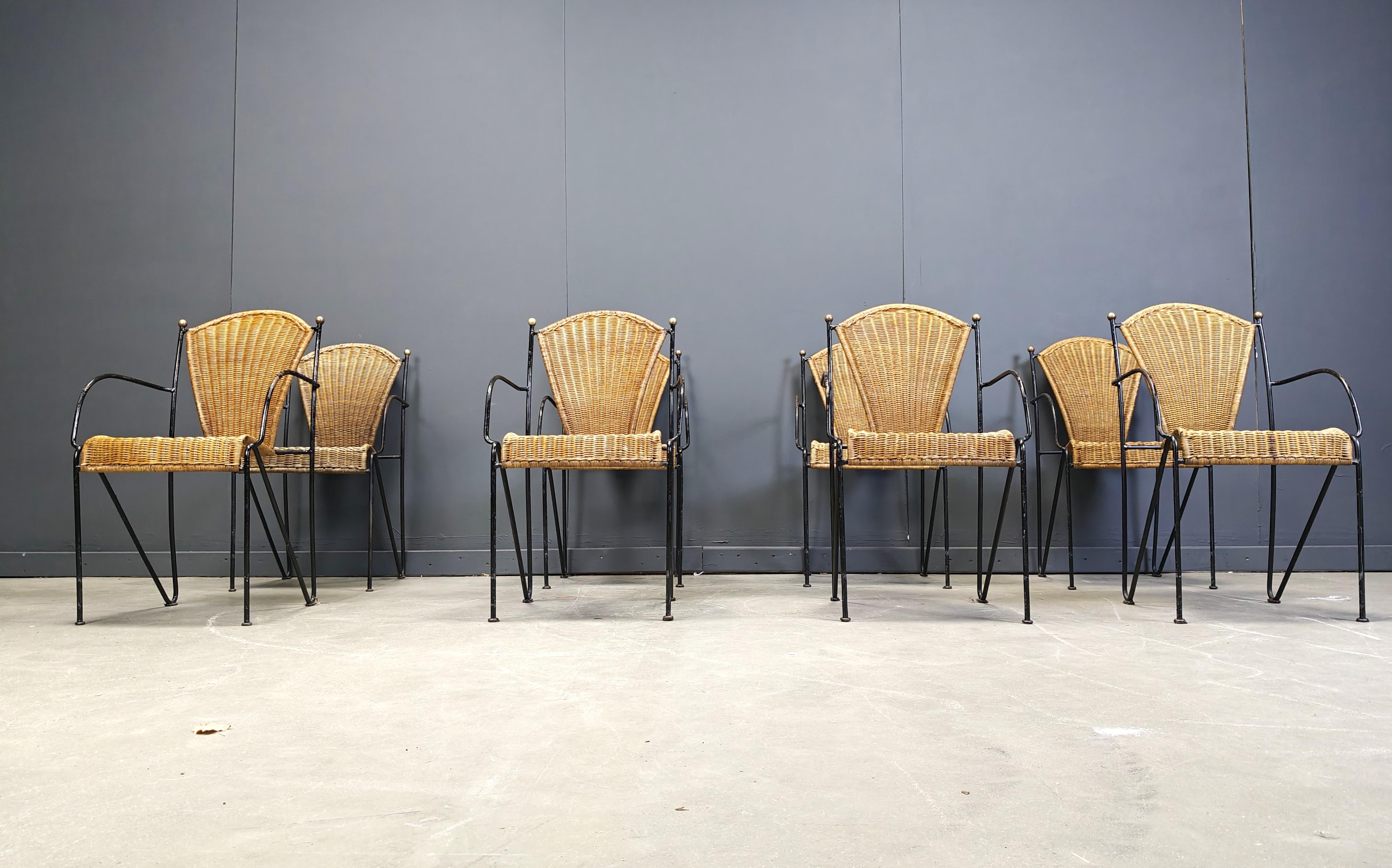 Sedie in vimini di Frederick Weinberg, anni '60, set di 8 pezzi in vendita 5