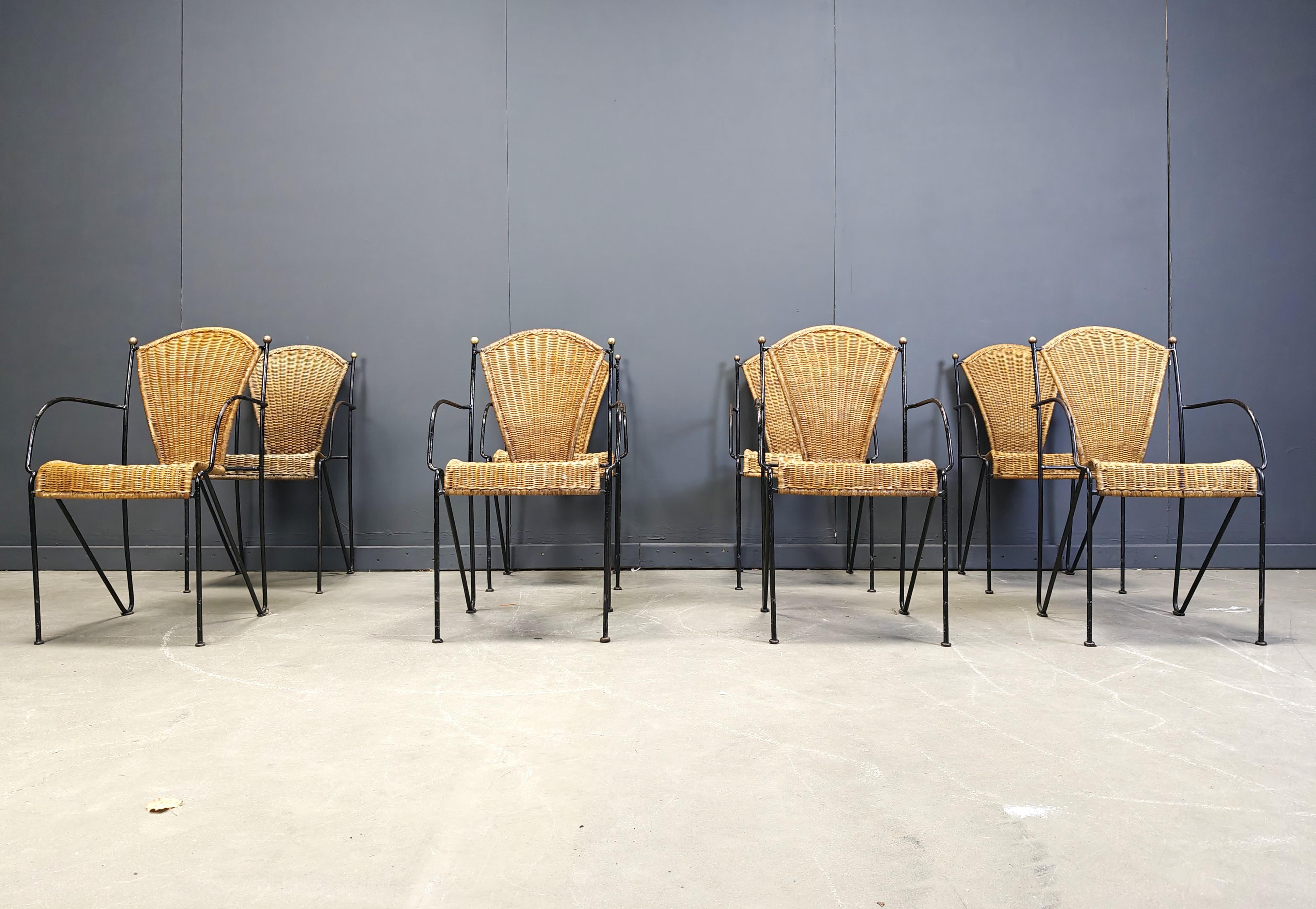 Sedie in vimini di Frederick Weinberg, anni '60, set di 8 pezzi in vendita 6