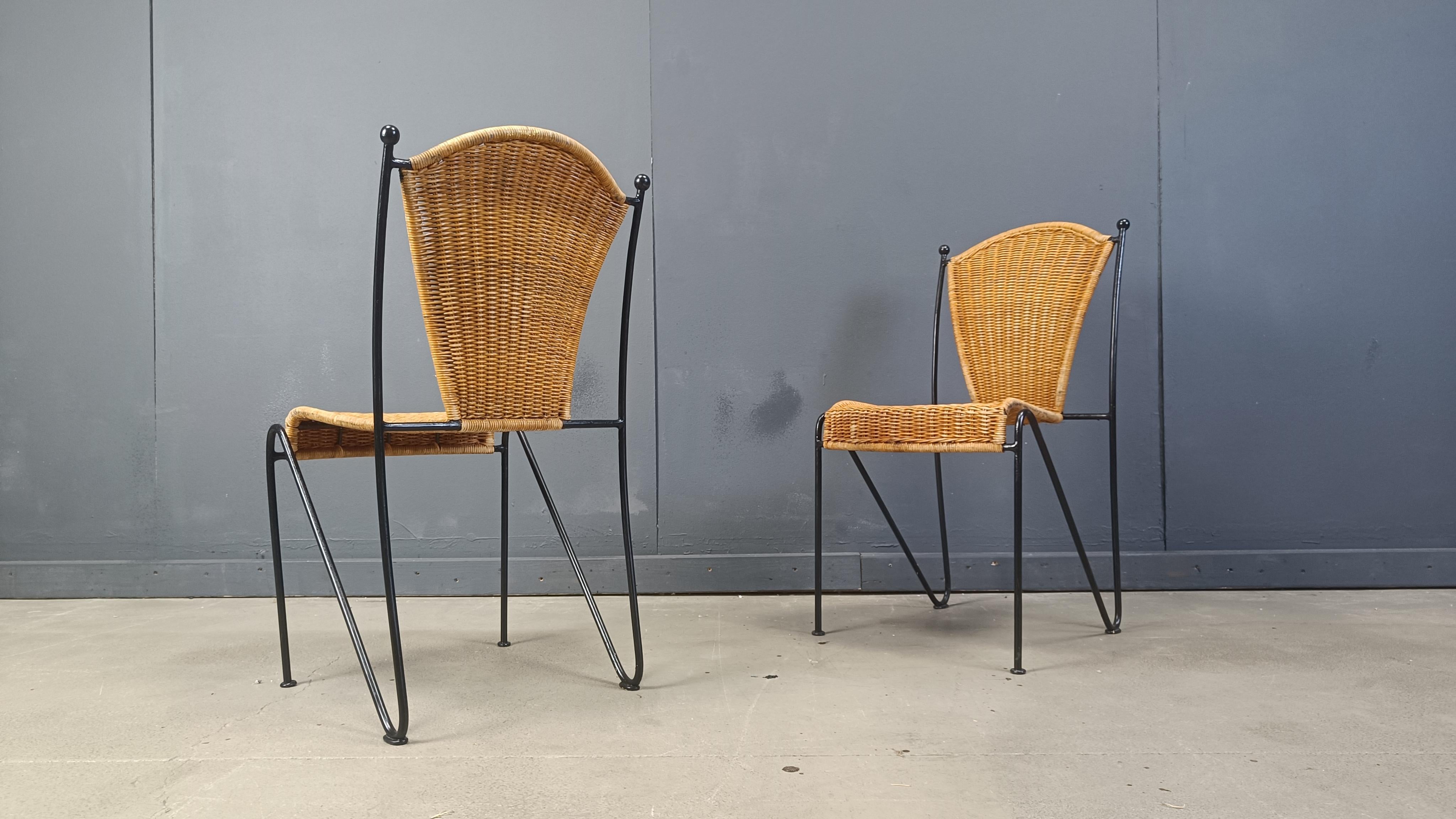 Bohemian Wicker Chairs by Frederick Weinberg, 1960s, Set of 8 For Sale