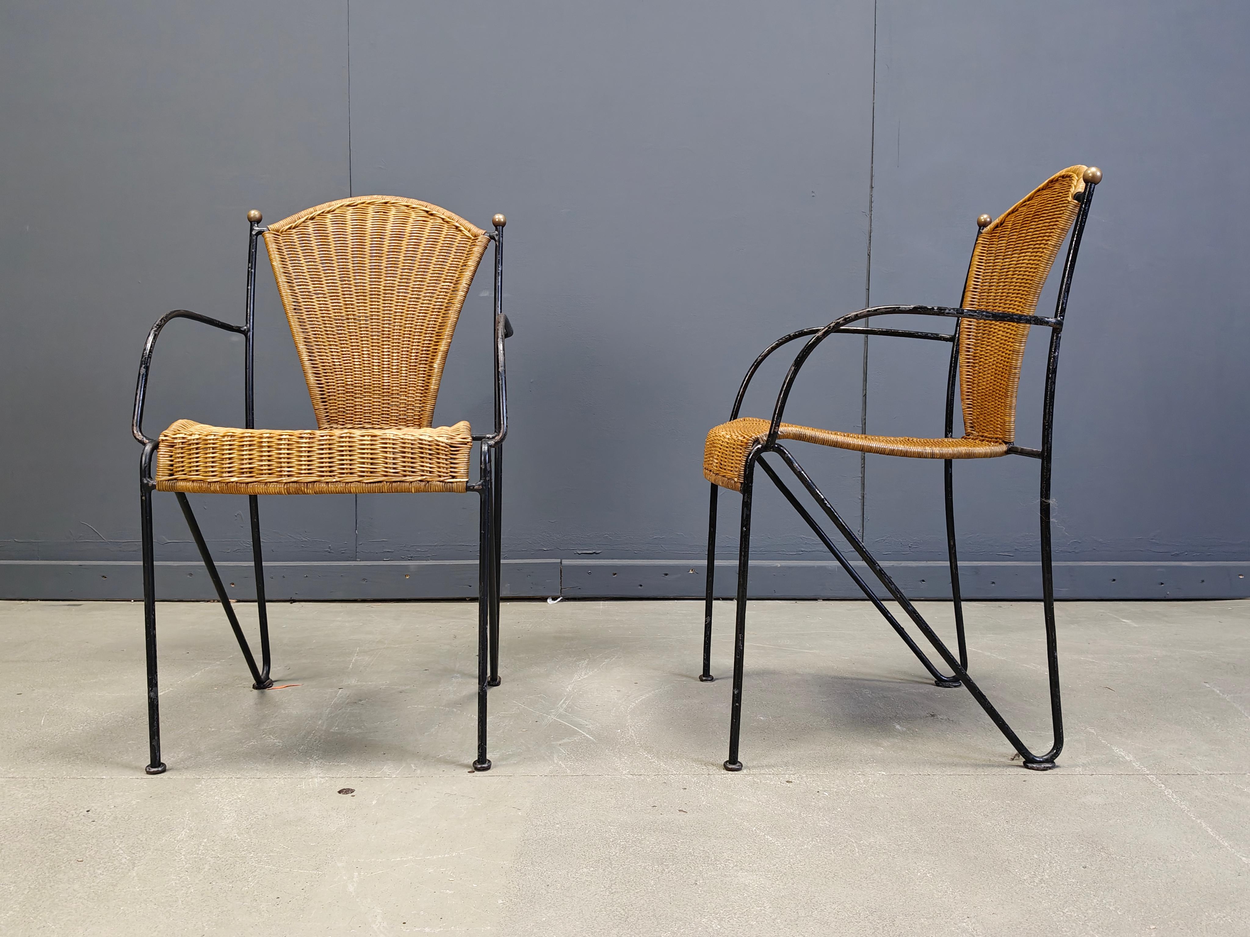 Francese Sedie in vimini di Frederick Weinberg, anni '60, set di 8 pezzi in vendita