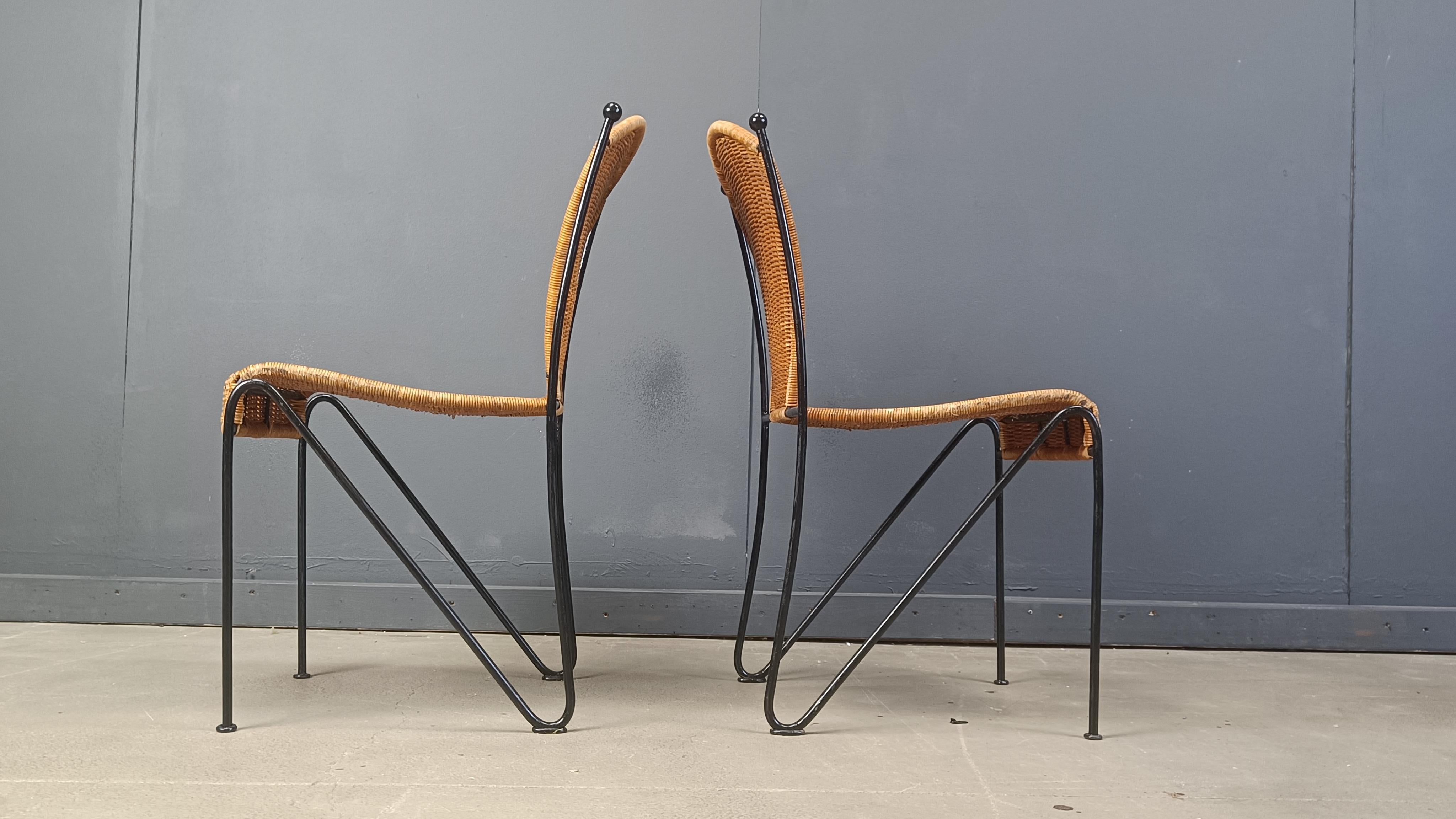 Wicker Chairs by Frederick Weinberg, 1960s, Set of 8 In Good Condition For Sale In Leuven, Vlaams Gewest
