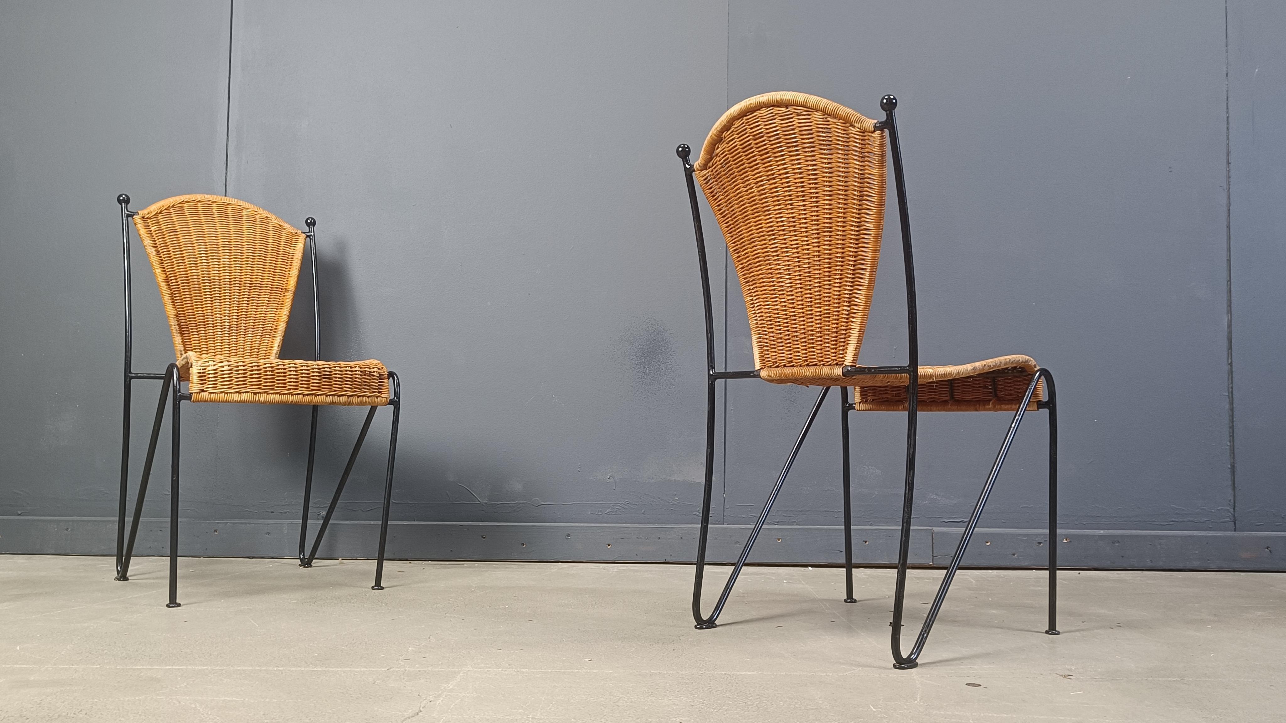 Mid-20th Century Wicker Chairs by Frederick Weinberg, 1960s, Set of 8 For Sale