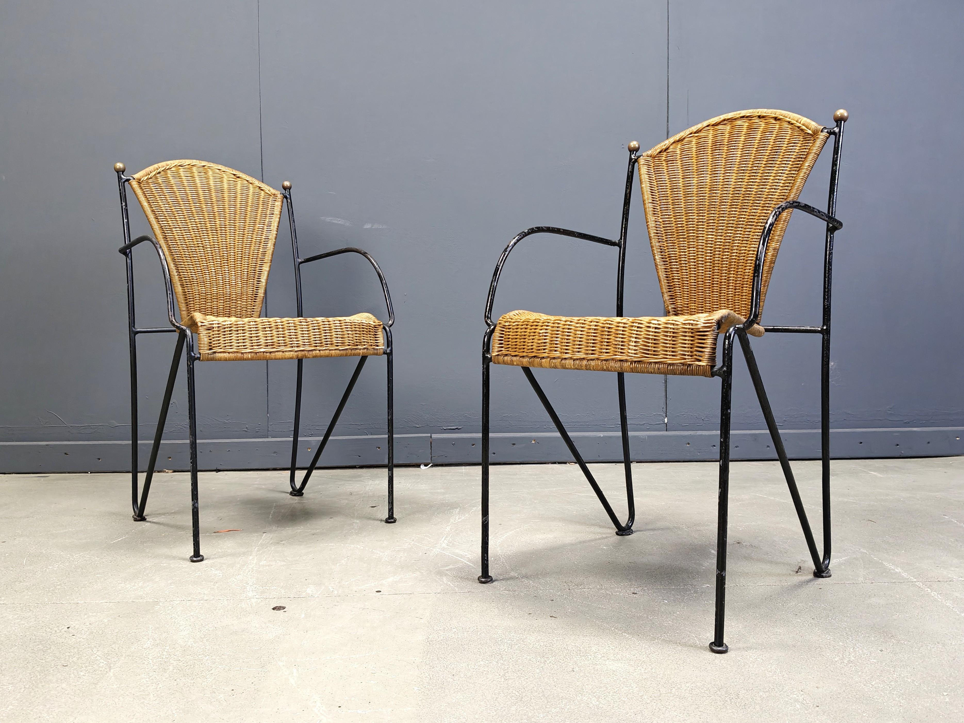 Metà XX secolo Sedie in vimini di Frederick Weinberg, anni '60, set di 8 pezzi in vendita