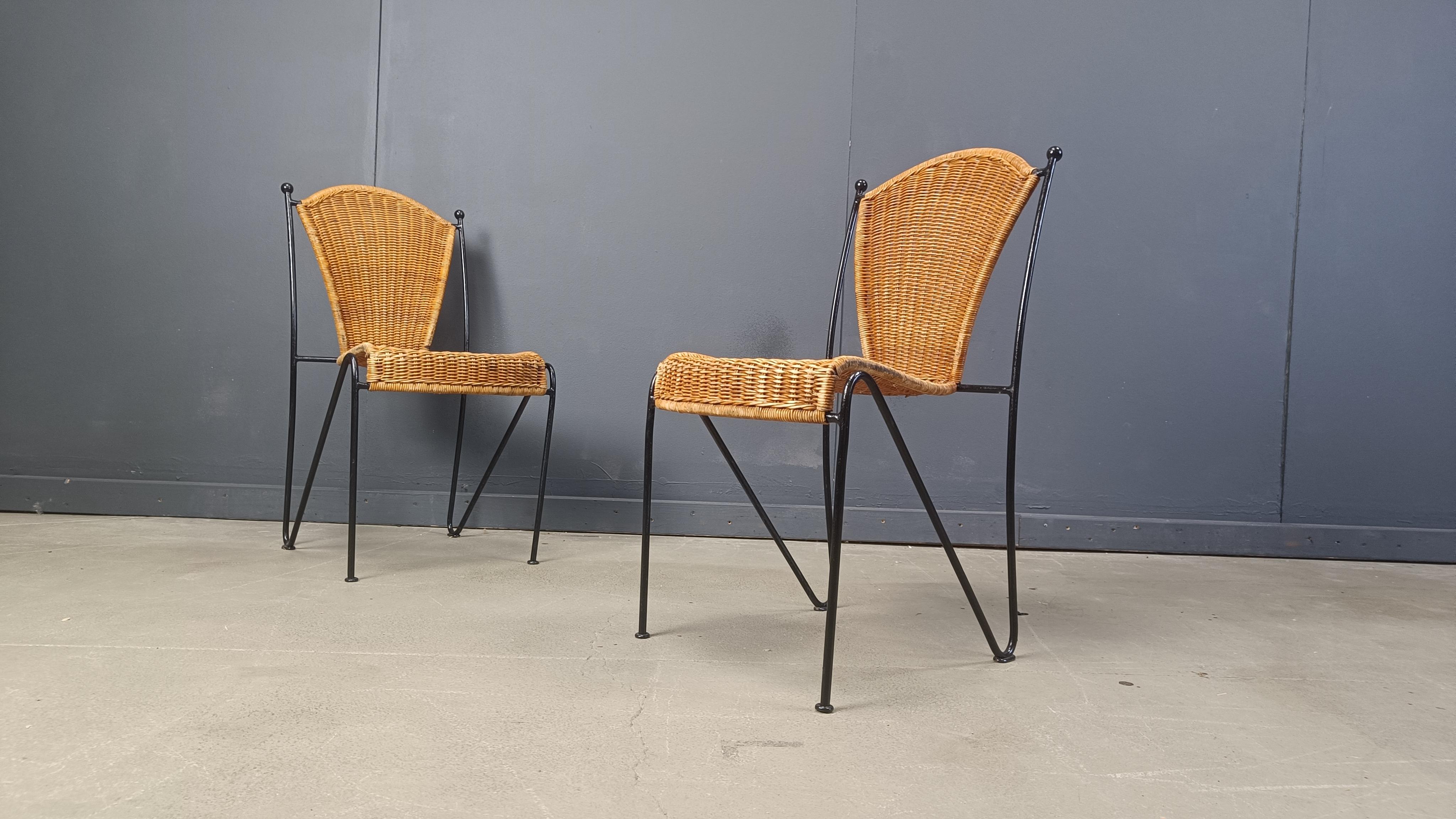 Metal Wicker Chairs by Frederick Weinberg, 1960s, Set of 8 For Sale