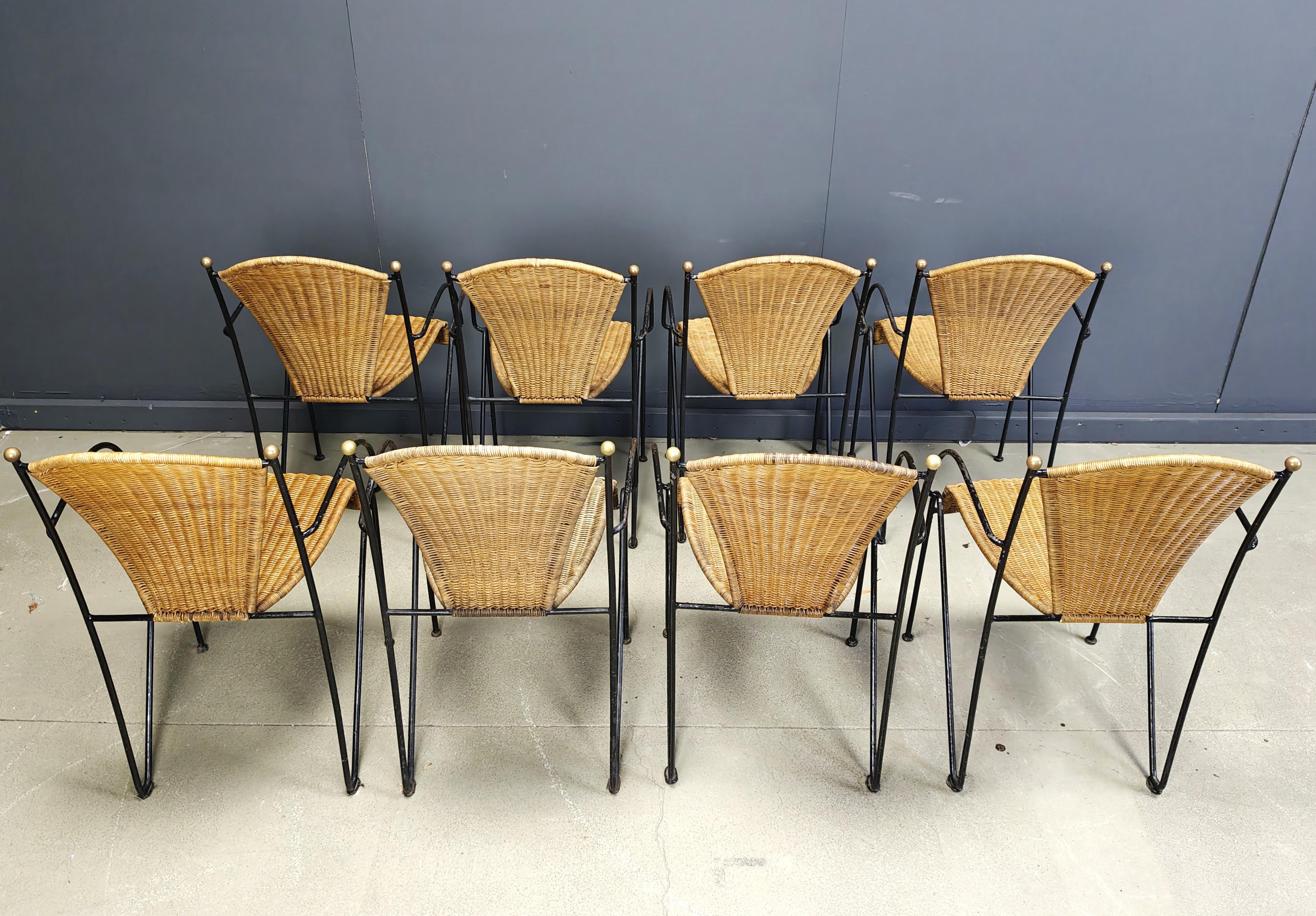 Vimini Sedie in vimini di Frederick Weinberg, anni '60, set di 8 pezzi in vendita