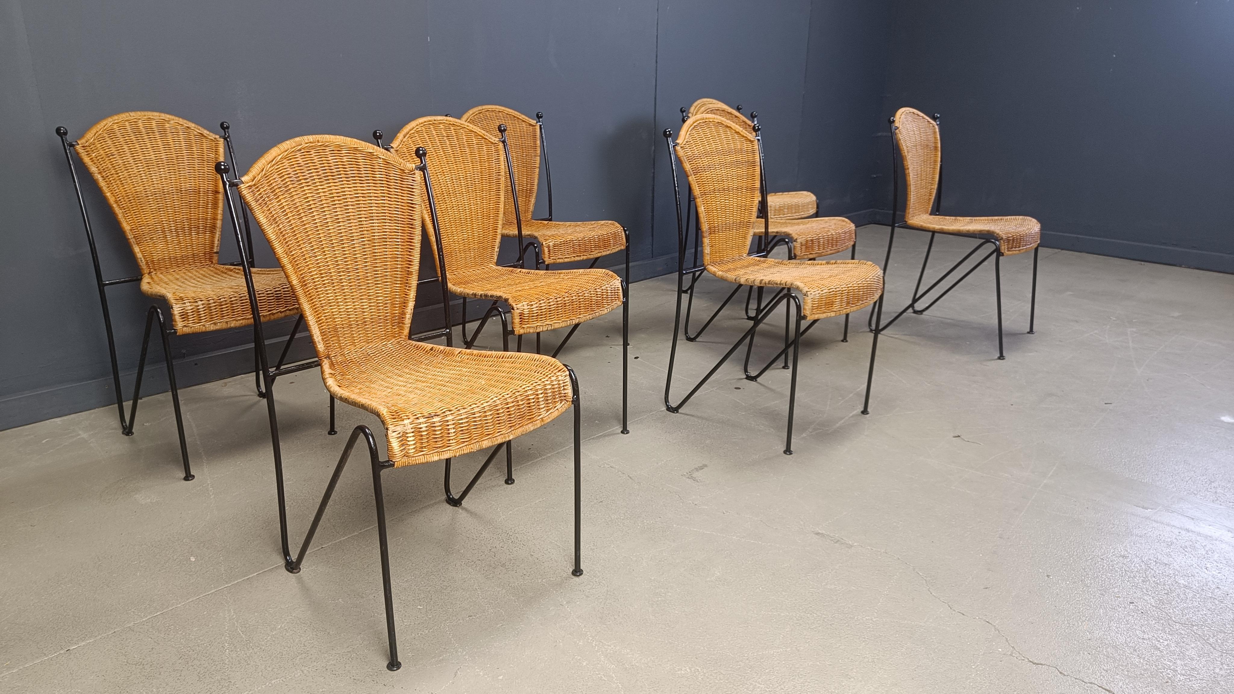 Wicker Chairs by Frederick Weinberg, 1960s, Set of 8 For Sale 1