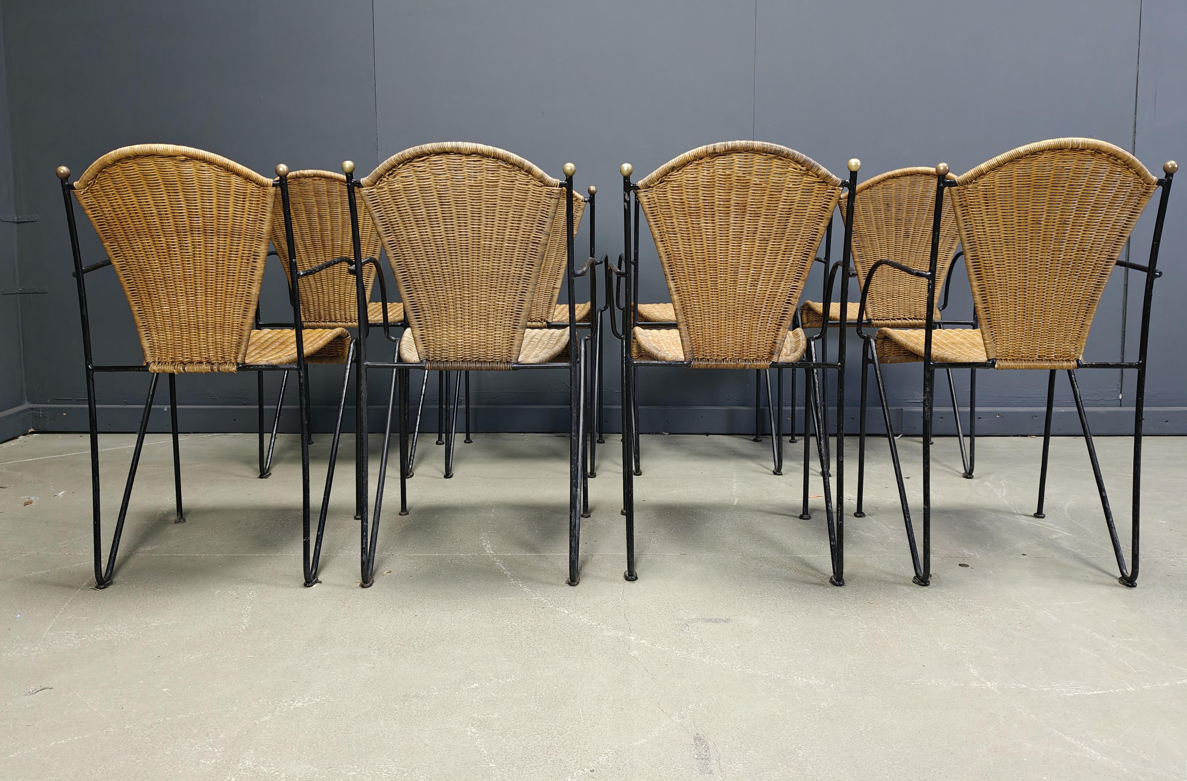 Sedie in vimini di Frederick Weinberg, anni '60, set di 8 pezzi in vendita 1