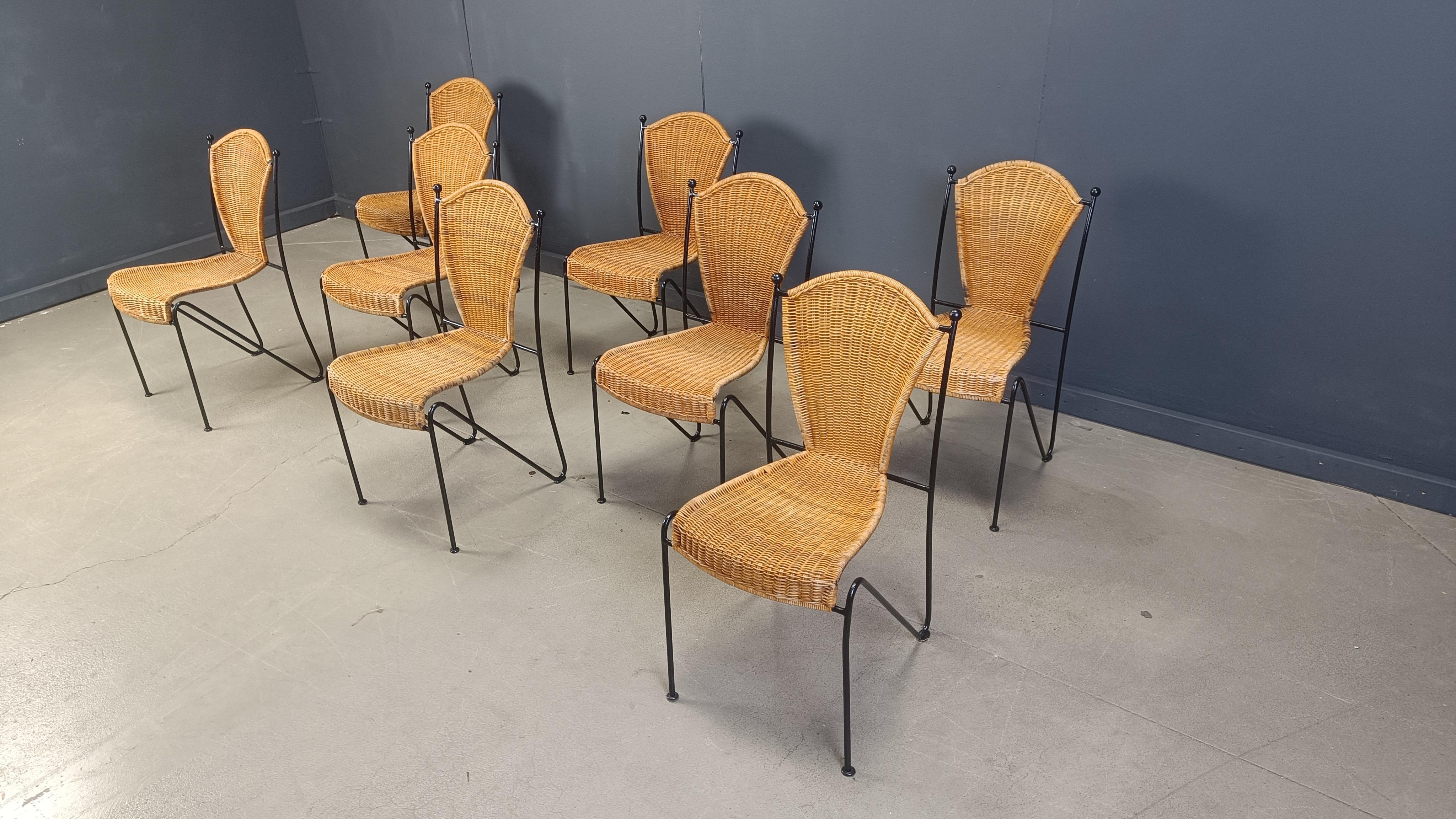 Wicker Chairs by Frederick Weinberg, 1960s, Set of 8 For Sale 2