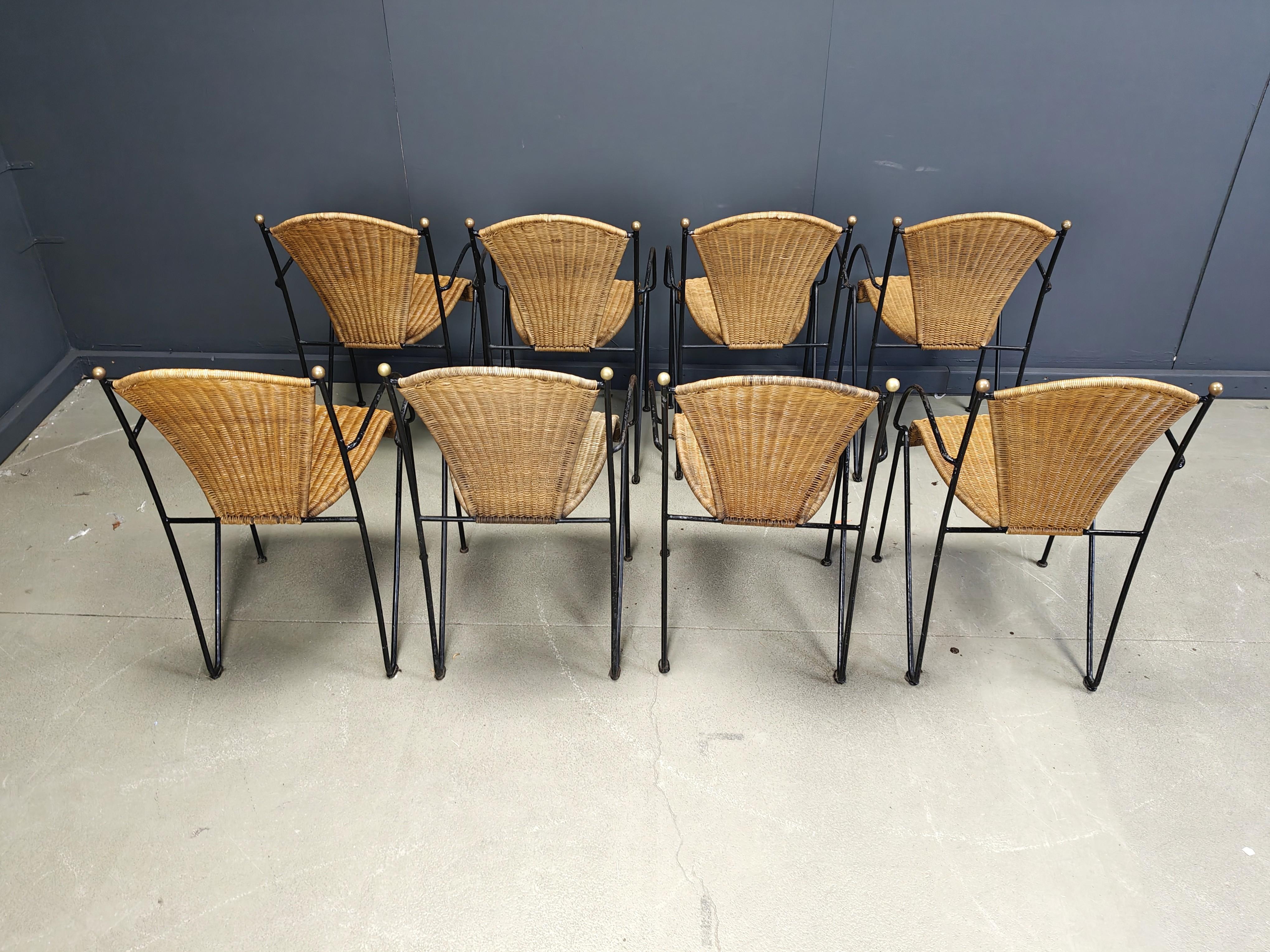 Sedie in vimini di Frederick Weinberg, anni '60, set di 8 pezzi in vendita 2