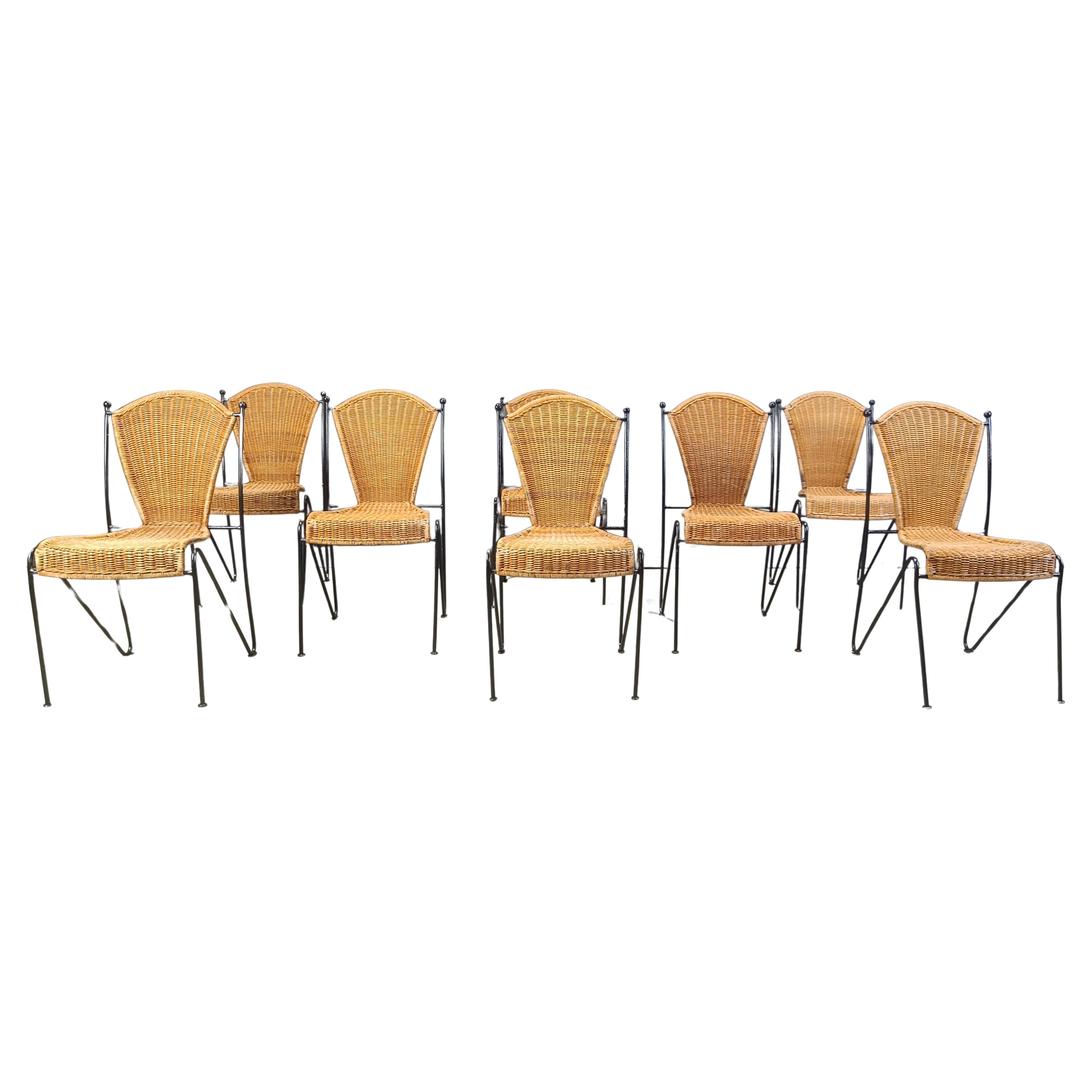 Wicker Chairs by Frederick Weinberg, 1960s, Set of 8 For Sale