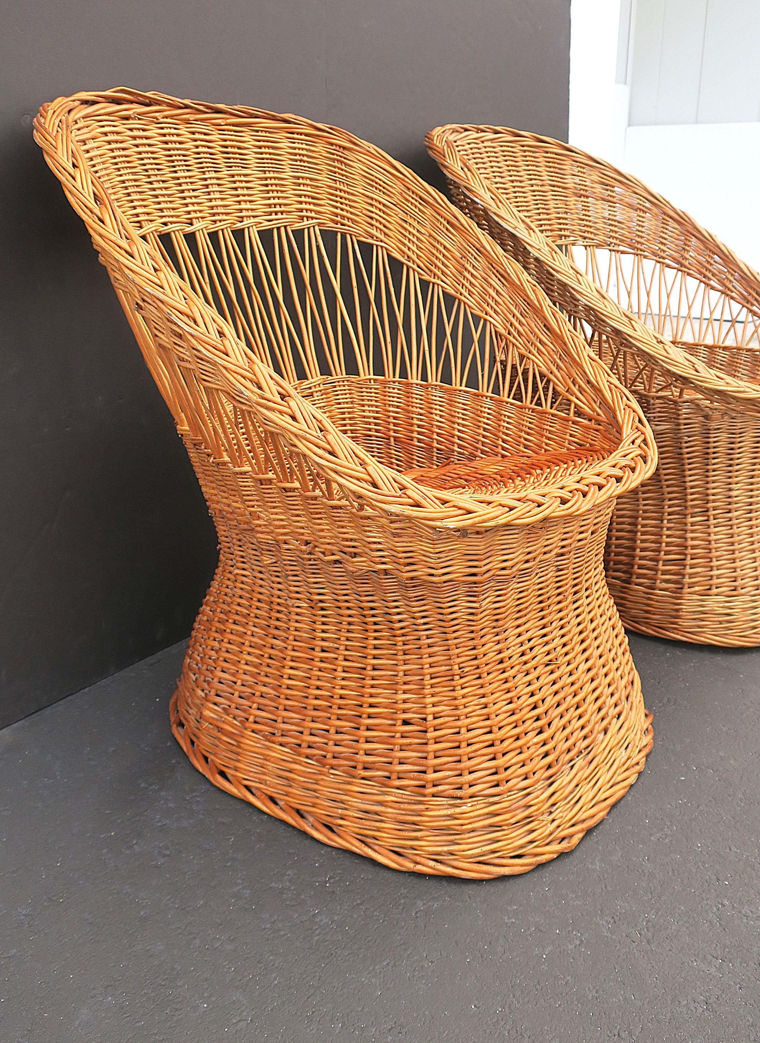 20th Century Wicker Chairs, Pair