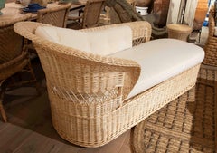 Wicker Chaise Longue with White Cushions