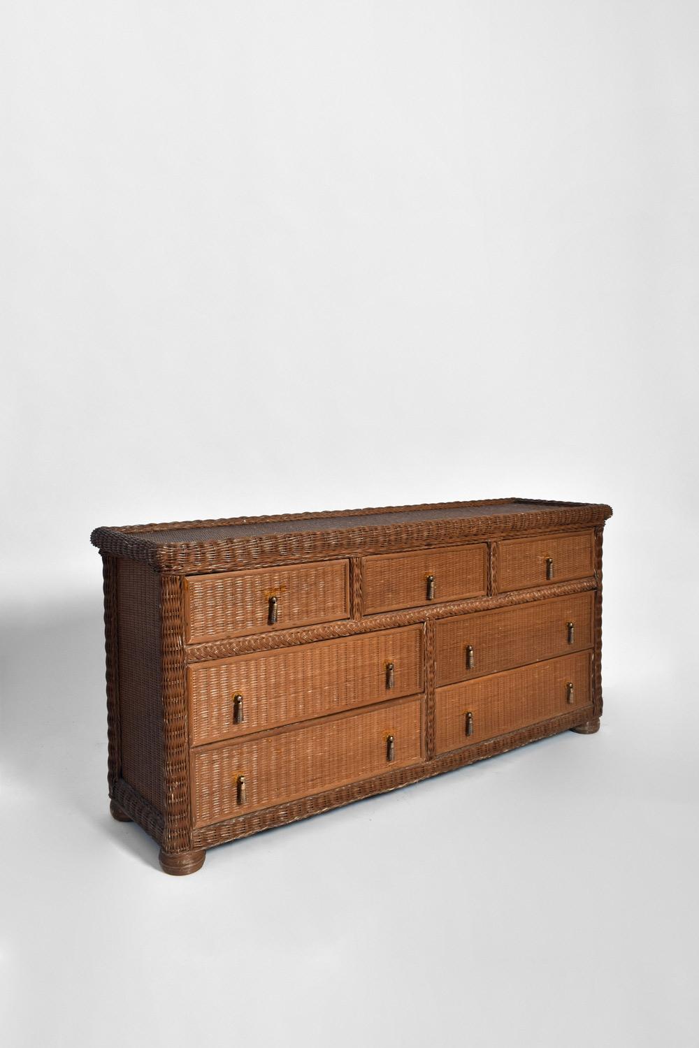 French Wicker chest of drawers, 1970s.