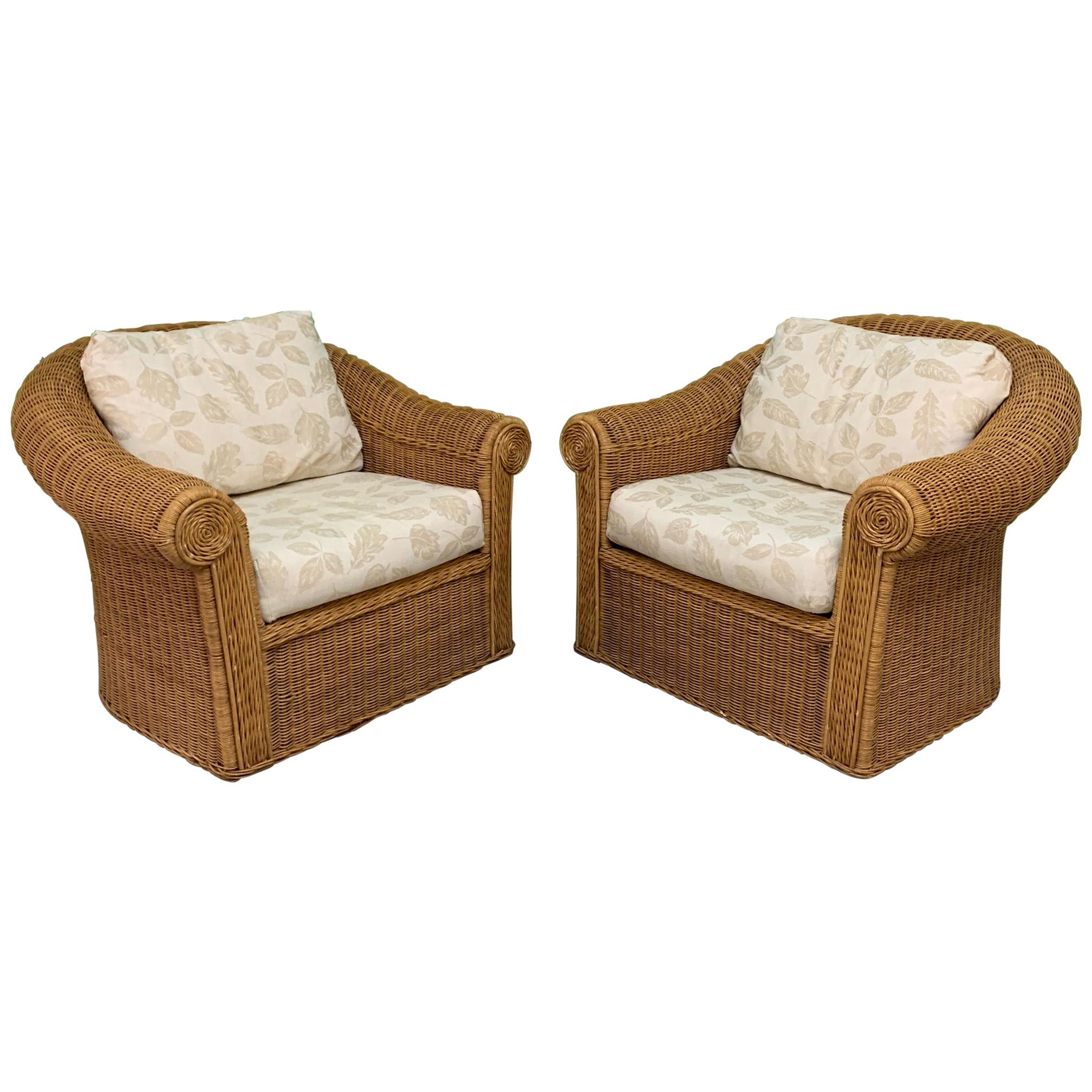Wicker Club Chairs in the Style of Michael Taylor, a Pair