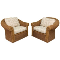 Vintage Wicker Club Chairs in the Style of Michael Taylor, a Pair