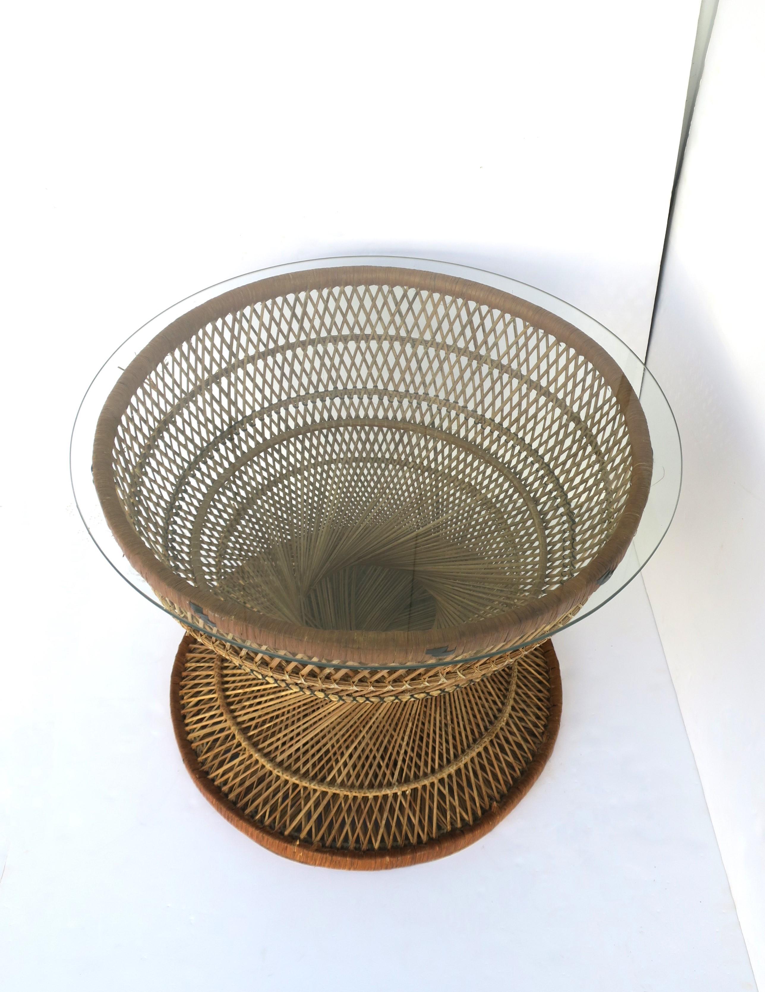 Wicker Side or Cocktail Table in the Emmanuelle Peacock Style  For Sale 3