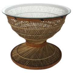 Retro Wicker Side or Cocktail Table in the Emmanuelle Peacock Style 