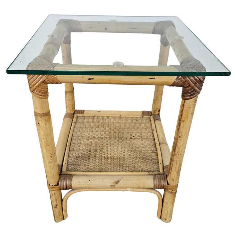 Wicker Coffee Table with Glass Top For Sale at 1stDibs