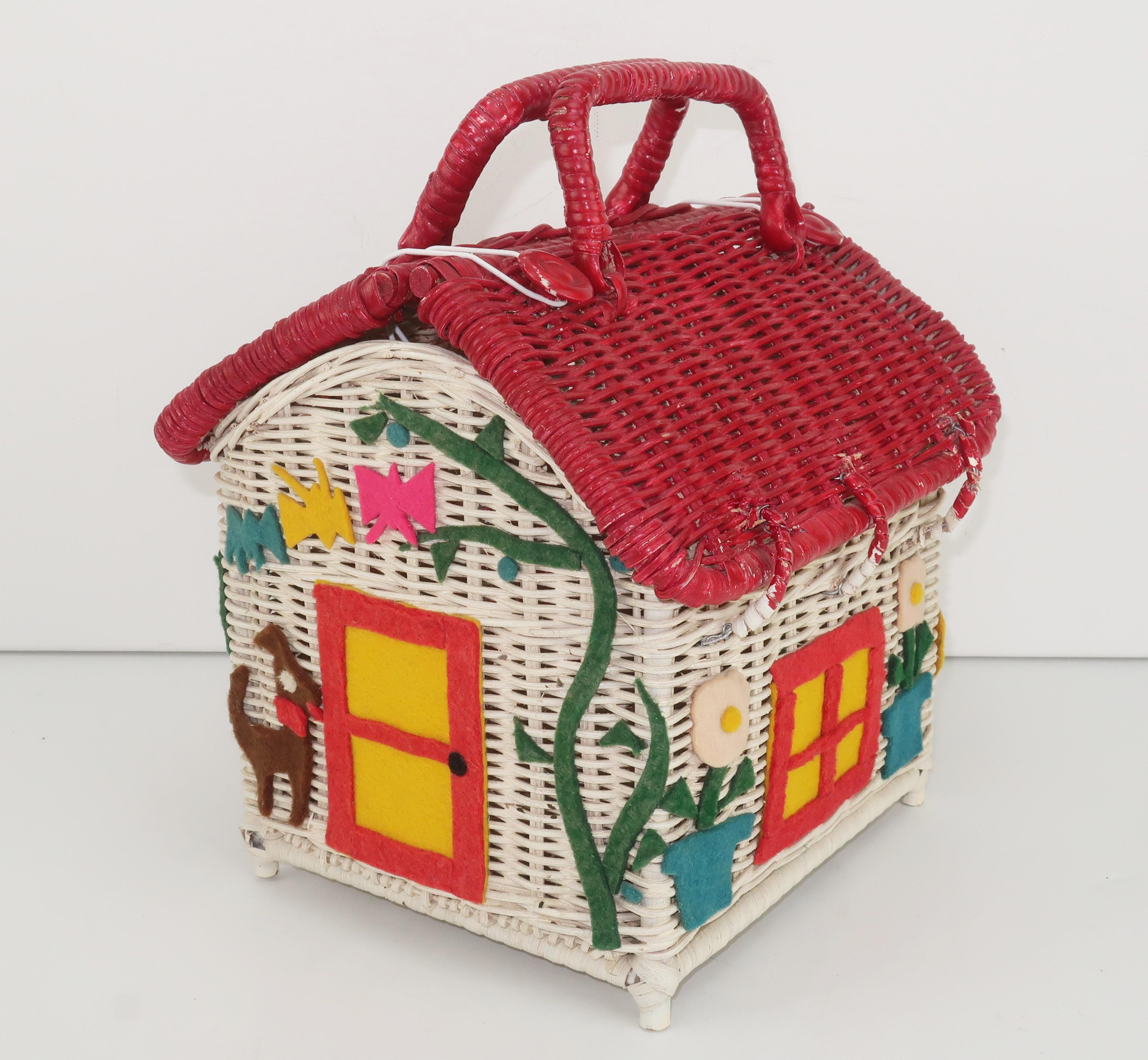 Wicker Cottage House Novelty Basket Handbag, 1950's 11