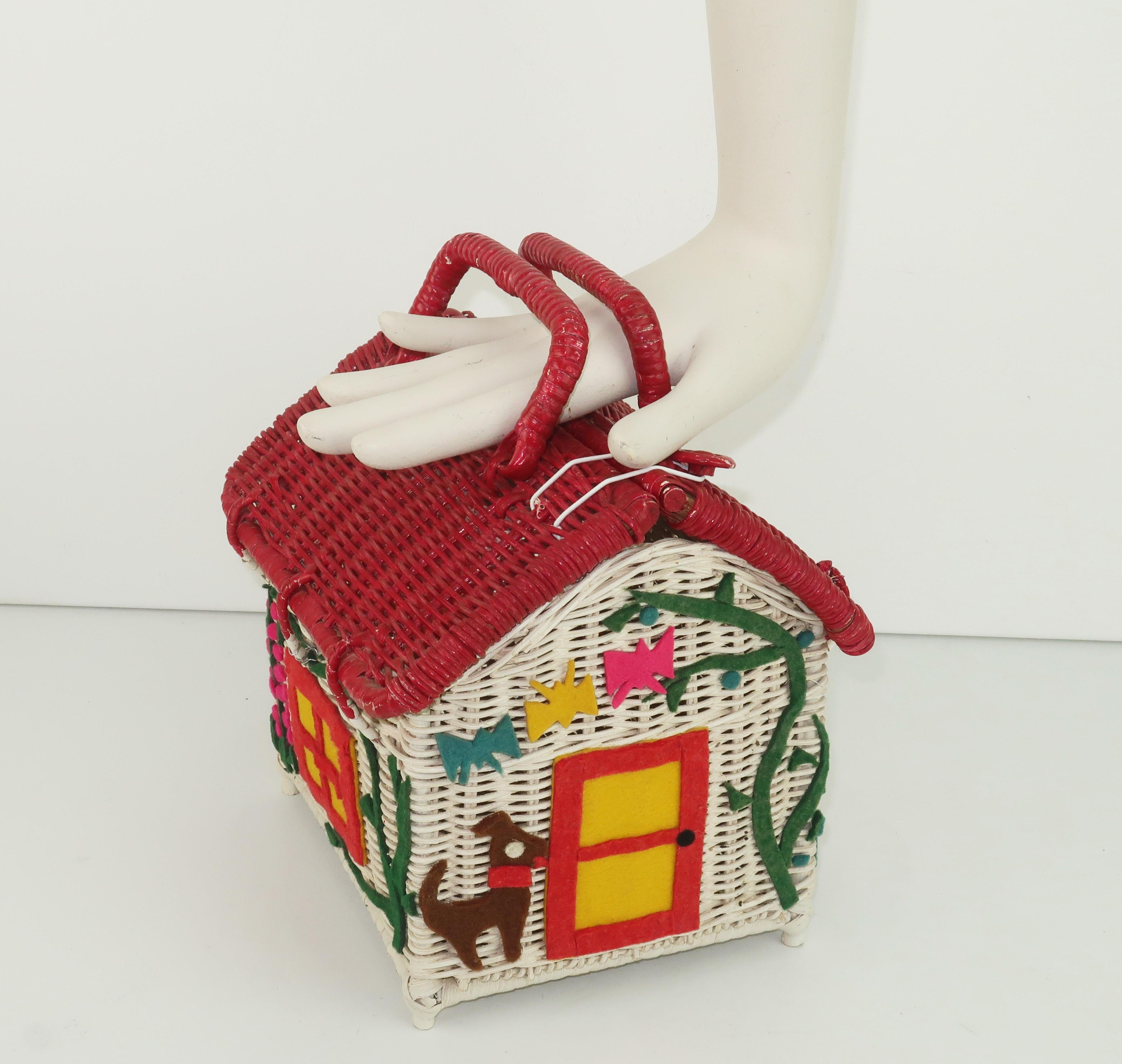 Wicker Cottage House Novelty Basket Handbag, 1950's 12