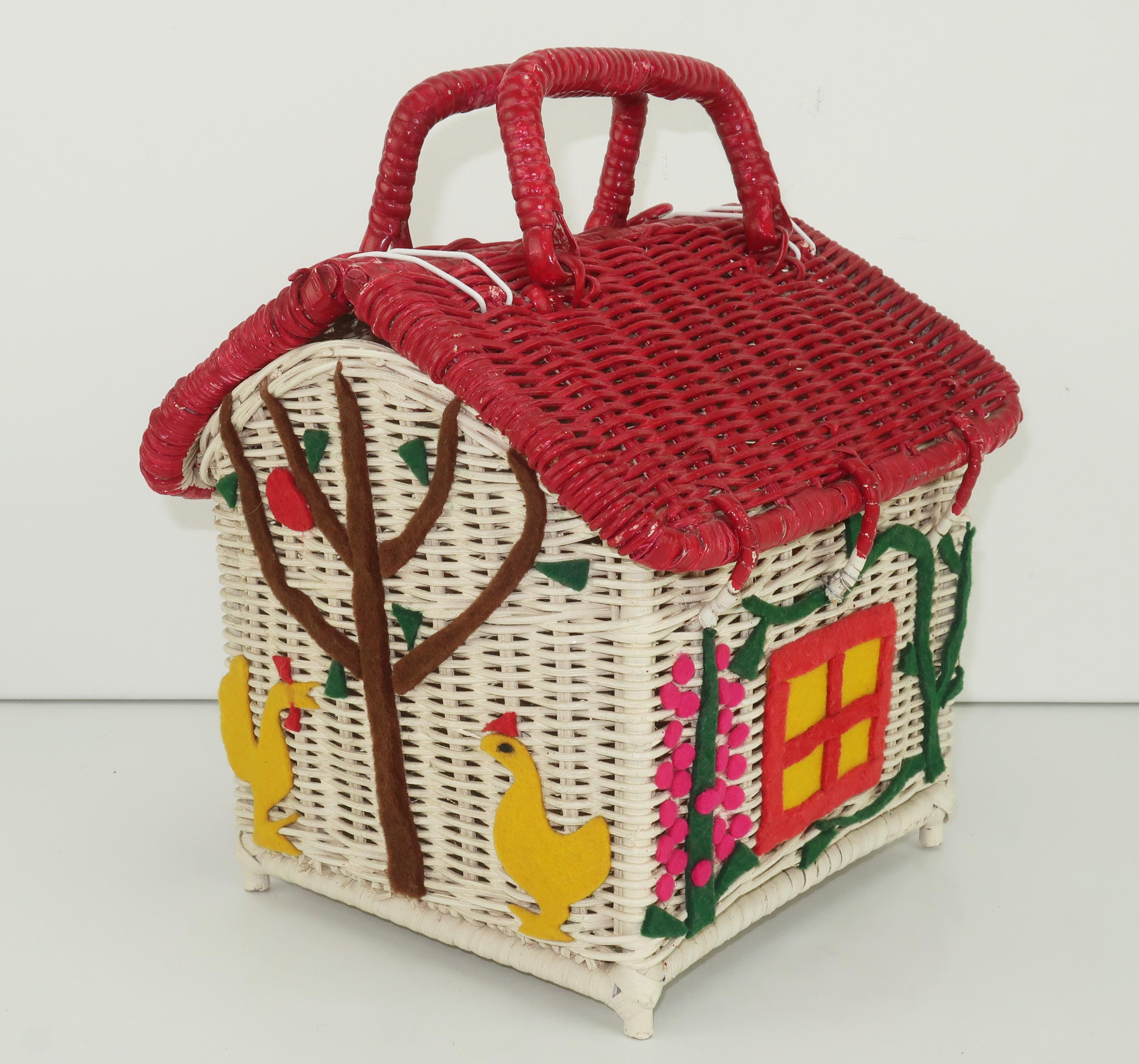 Wicker Cottage House Novelty Basket Handbag, 1950's 1