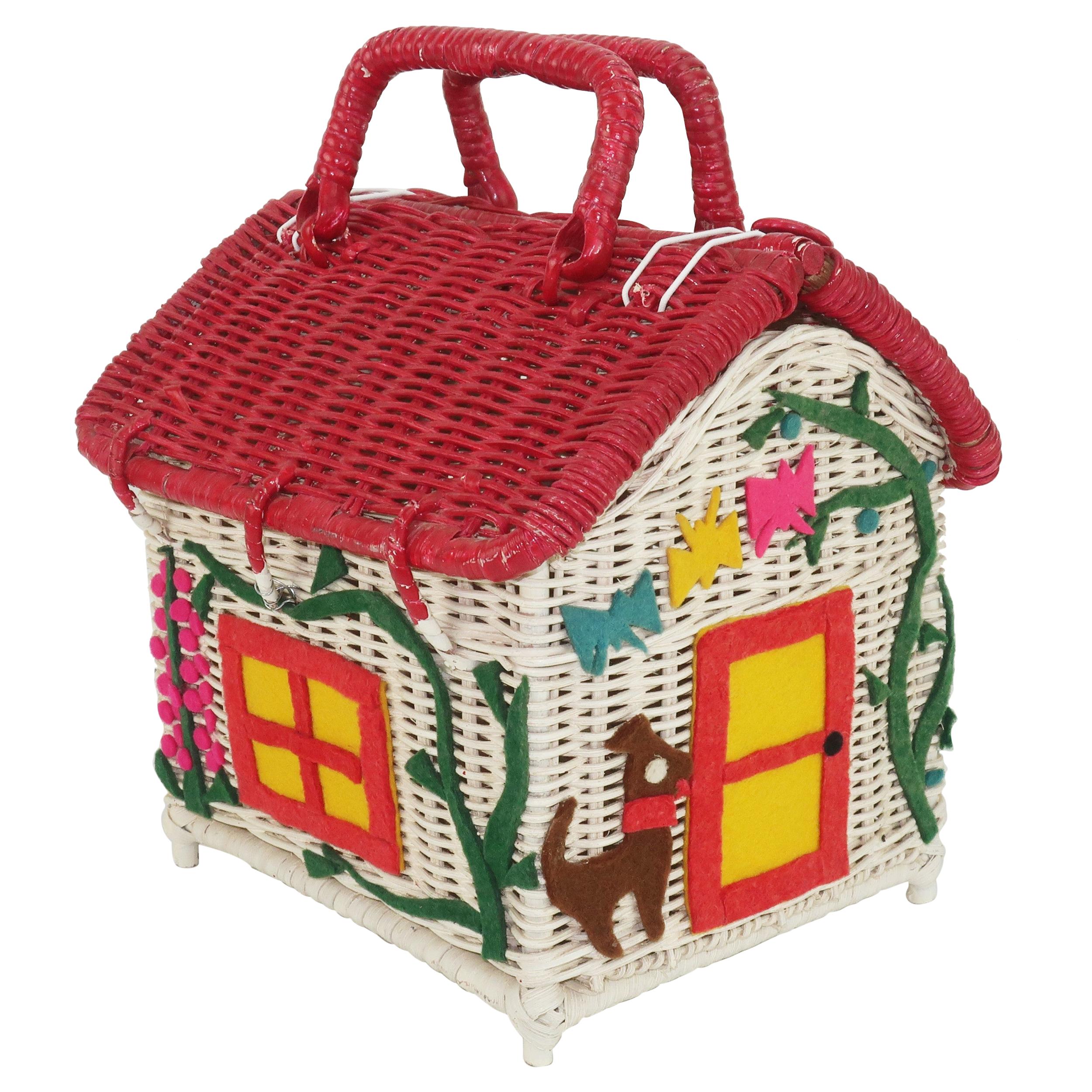 Wicker Cottage House Novelty Basket Handbag, 1950's