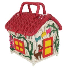 Vintage Wicker Cottage House Novelty Basket Handbag, 1950's