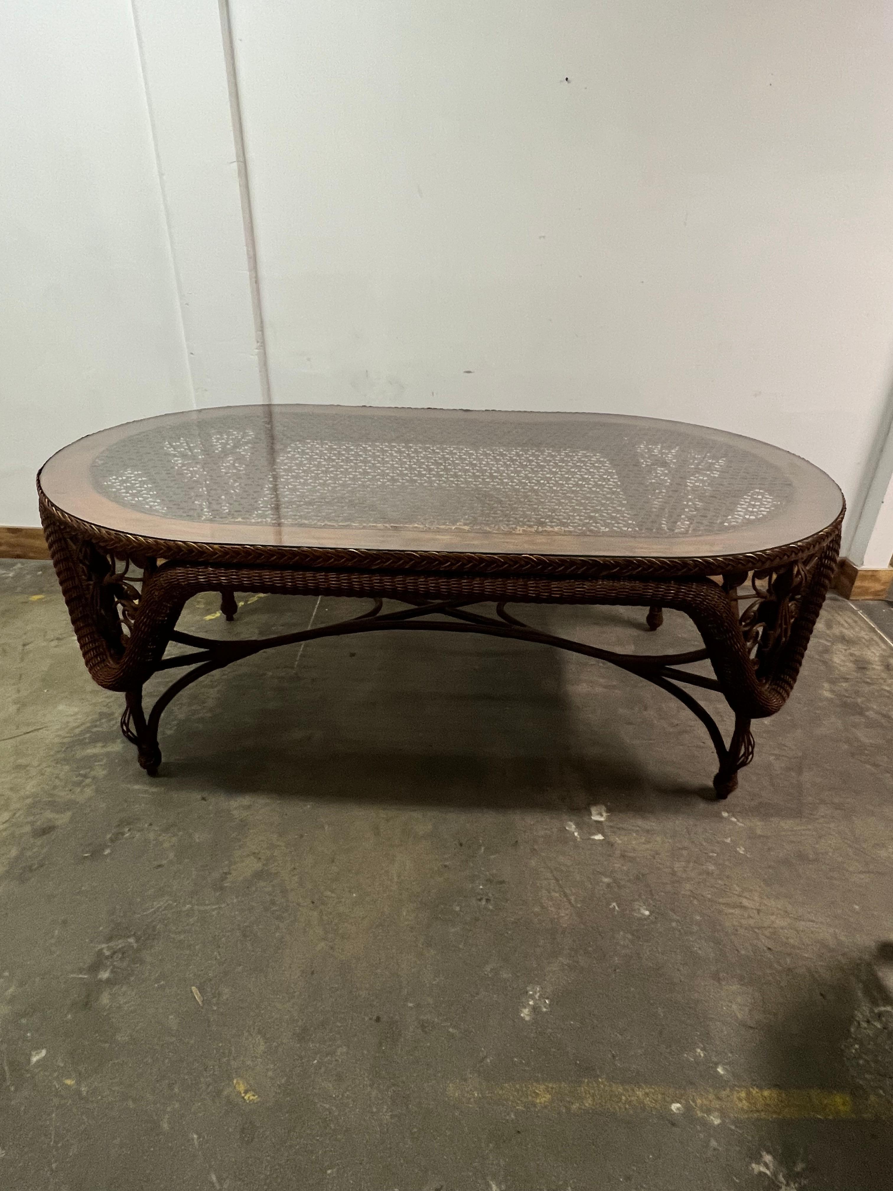 Wicker Dining Room Table with 6 Wicker Chairs For Sale 5