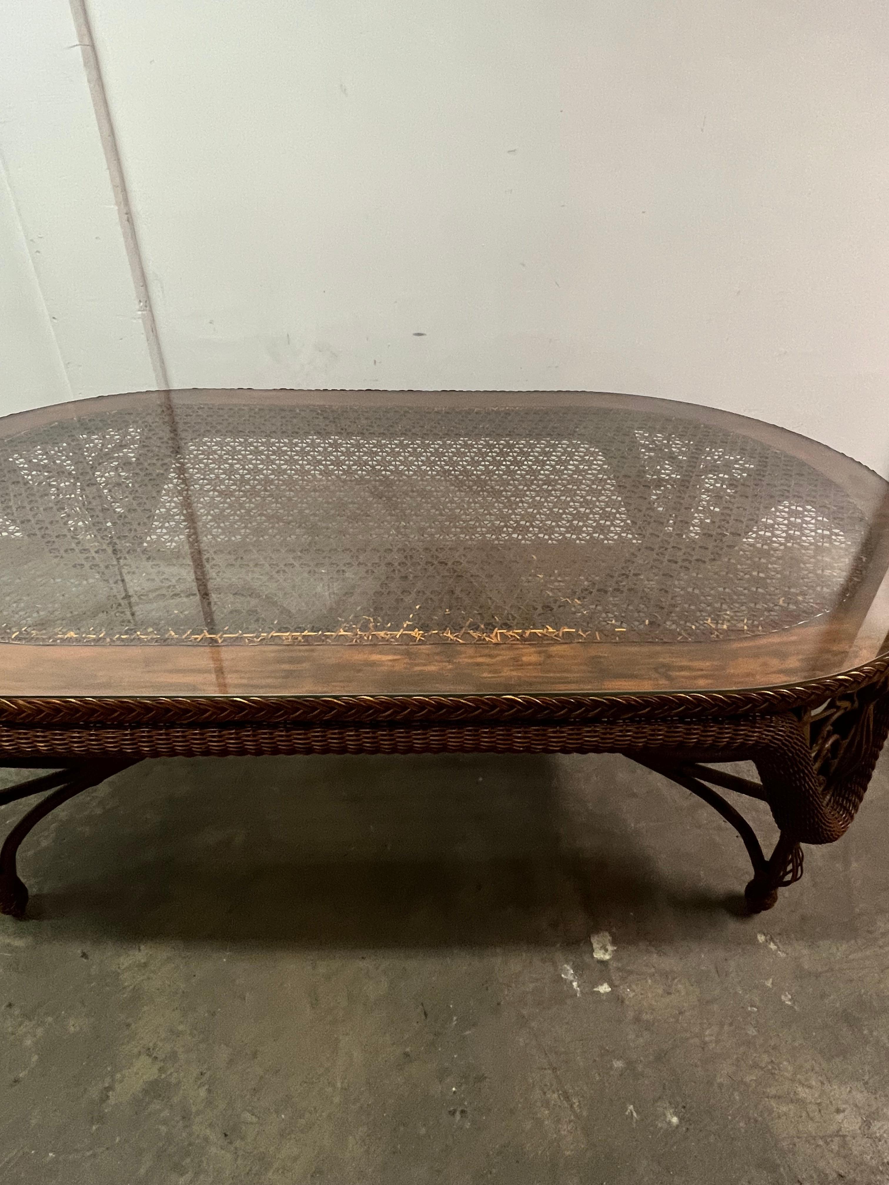Wicker Dining Room Table with 6 Wicker Chairs For Sale 6