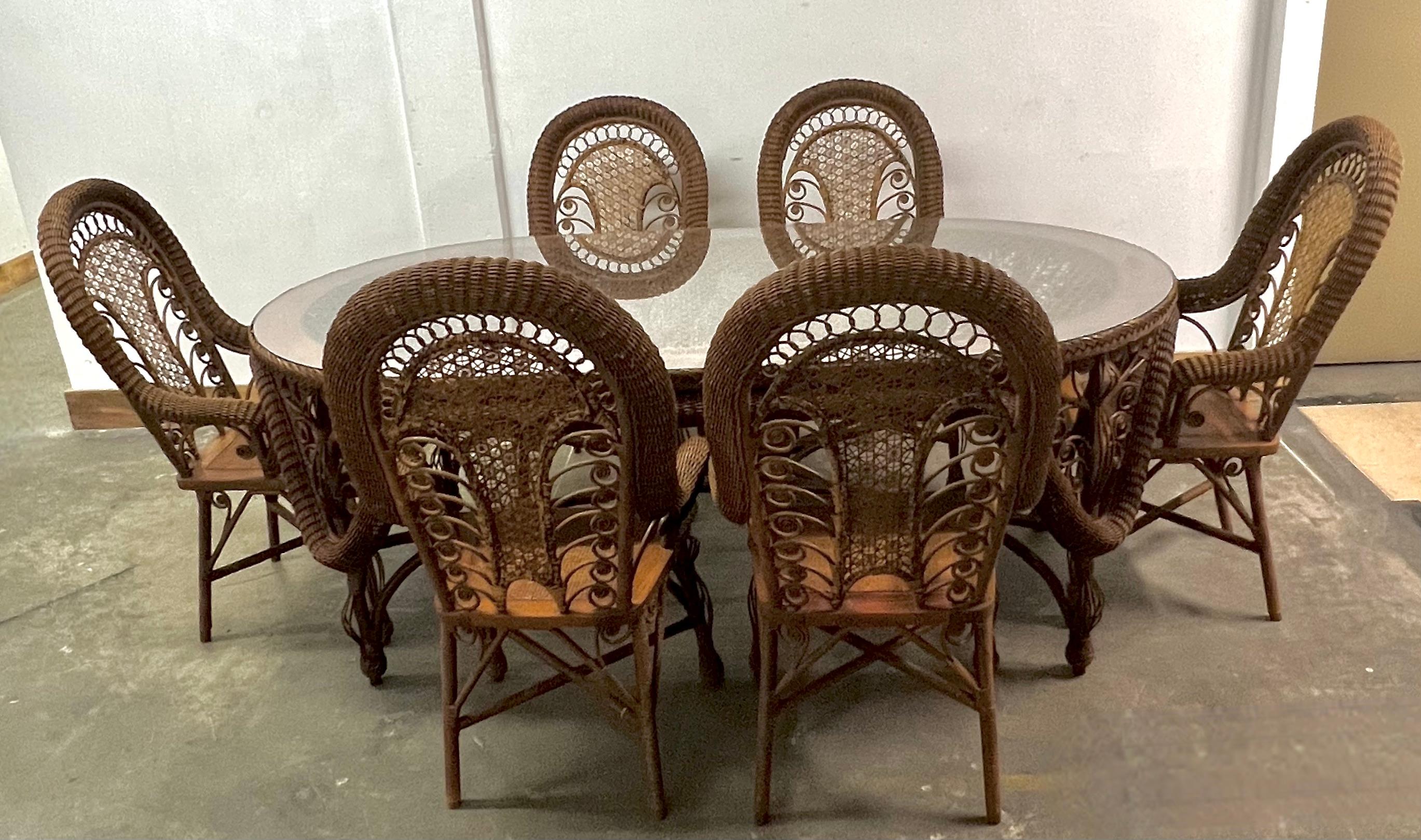 Wicker Dining Room Table with 6 Wicker Chairs For Sale 7