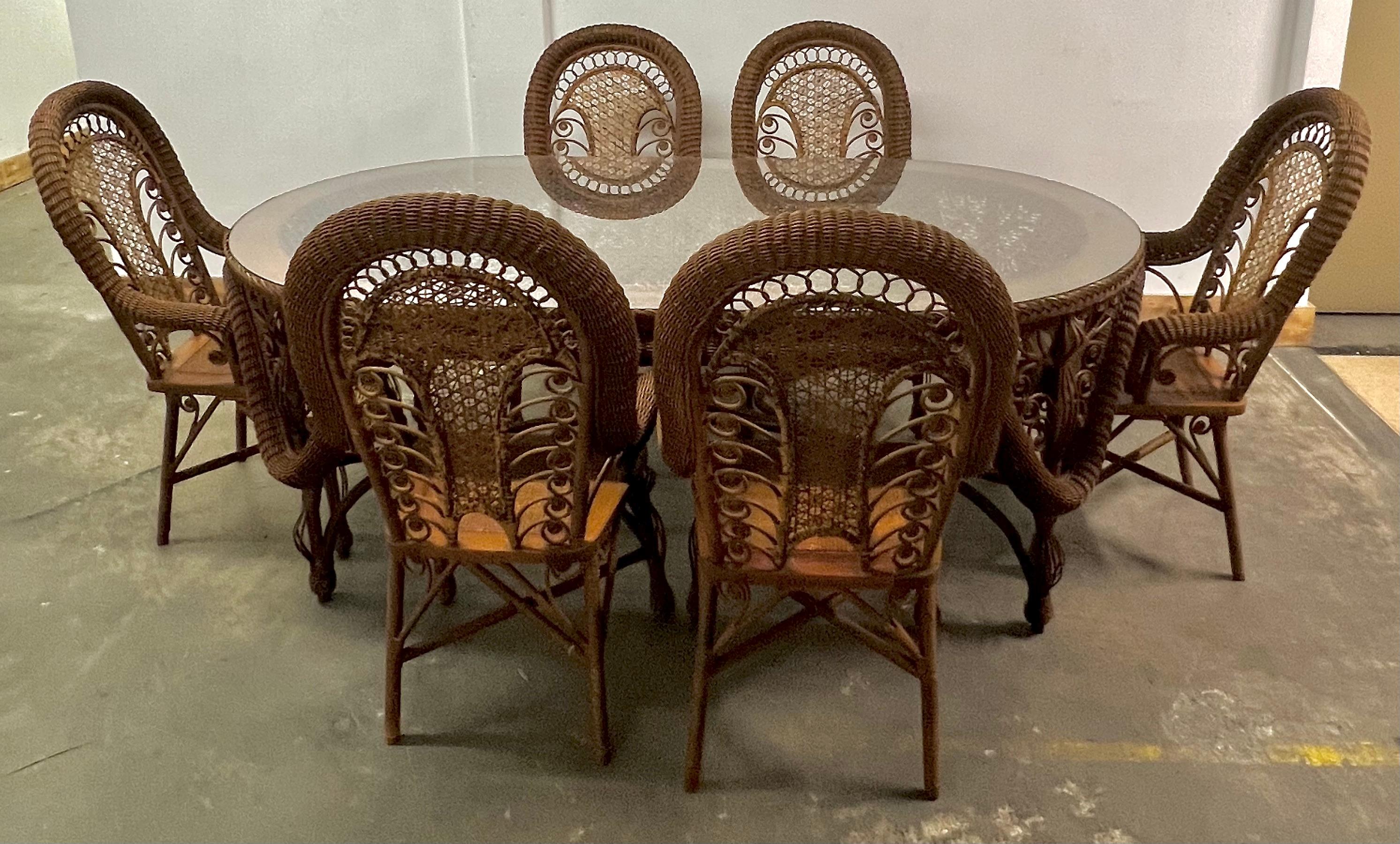 Wicker Dining Room Table with 6 Wicker Chairs For Sale 8