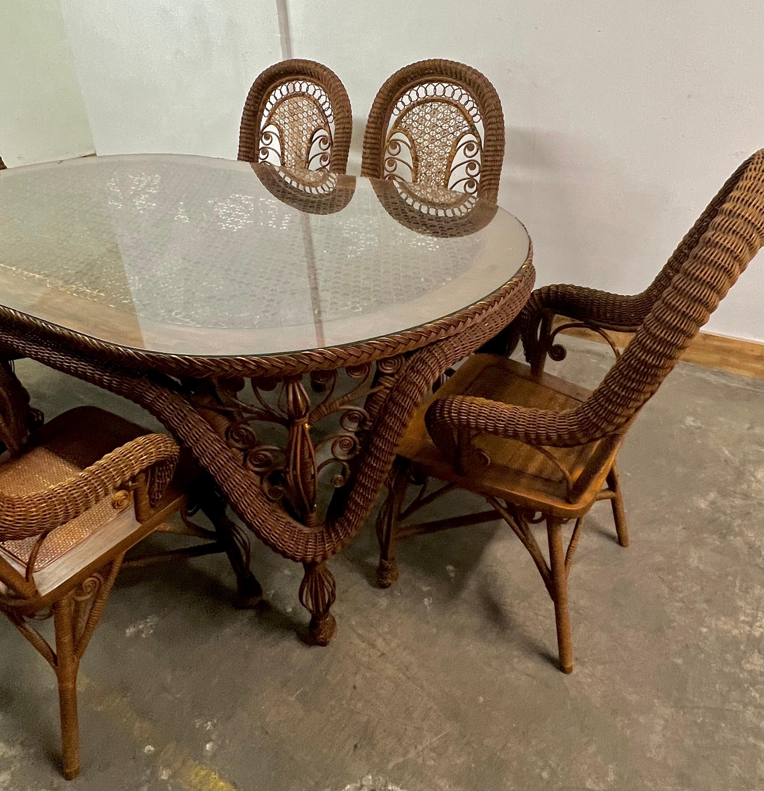 Wicker Dining Room Table with 6 Wicker Chairs For Sale 12