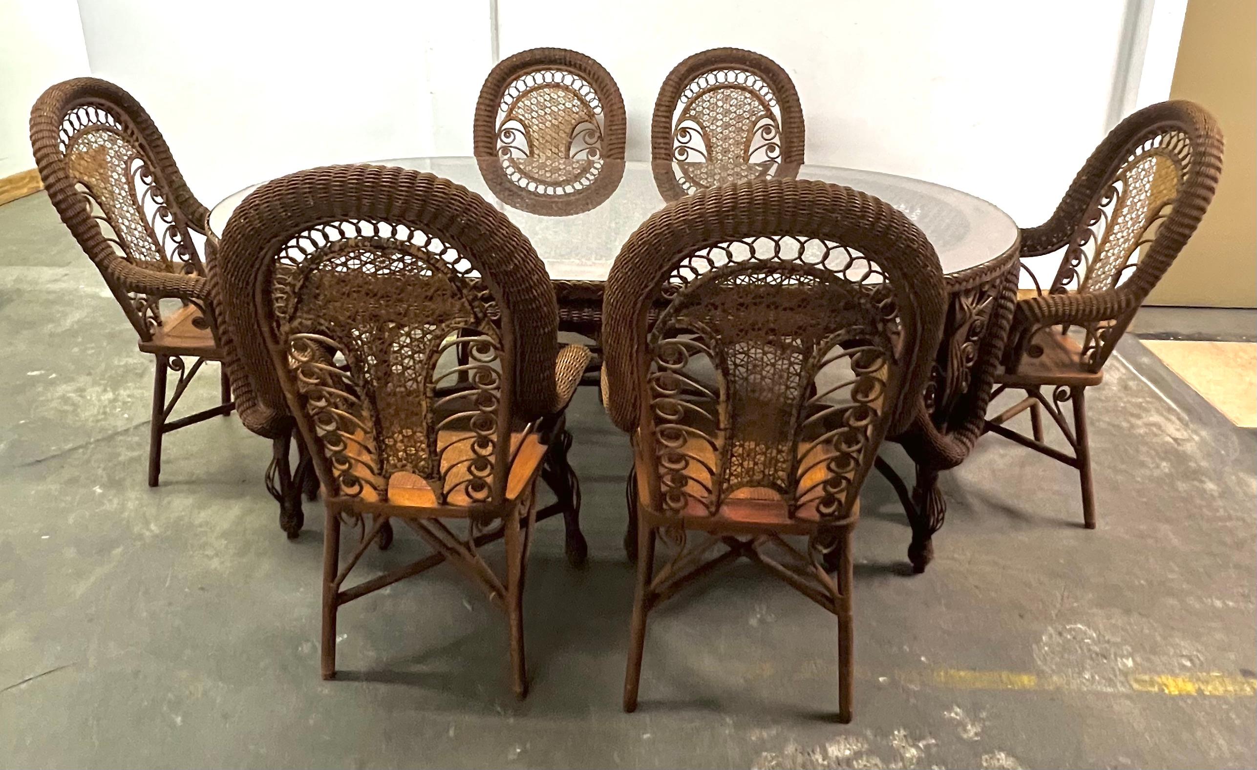 Wicker Dining Room Table with 6 Wicker Chairs For Sale 14