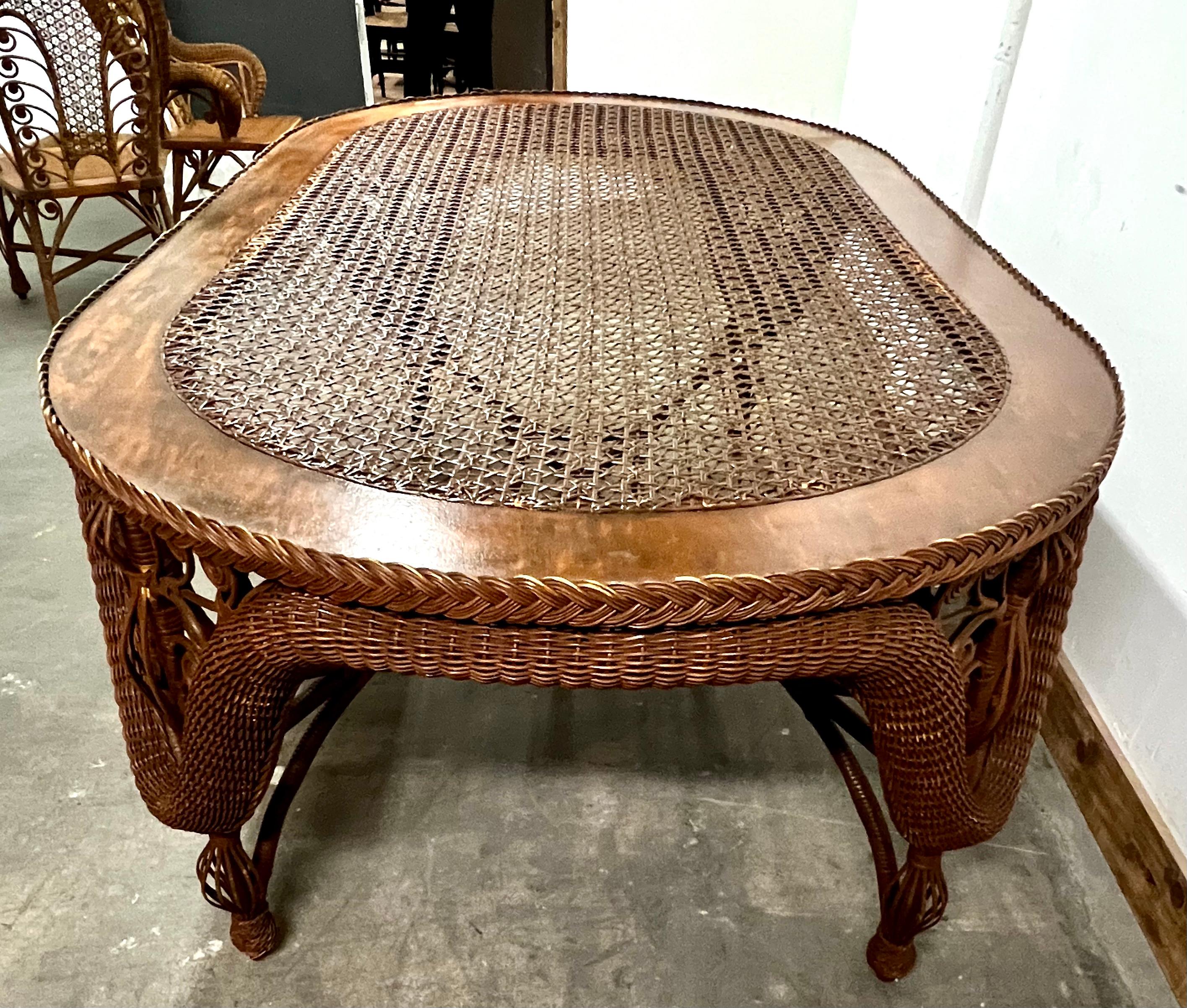 Wicker Dining Room Table with 6 Wicker Chairs For Sale 2