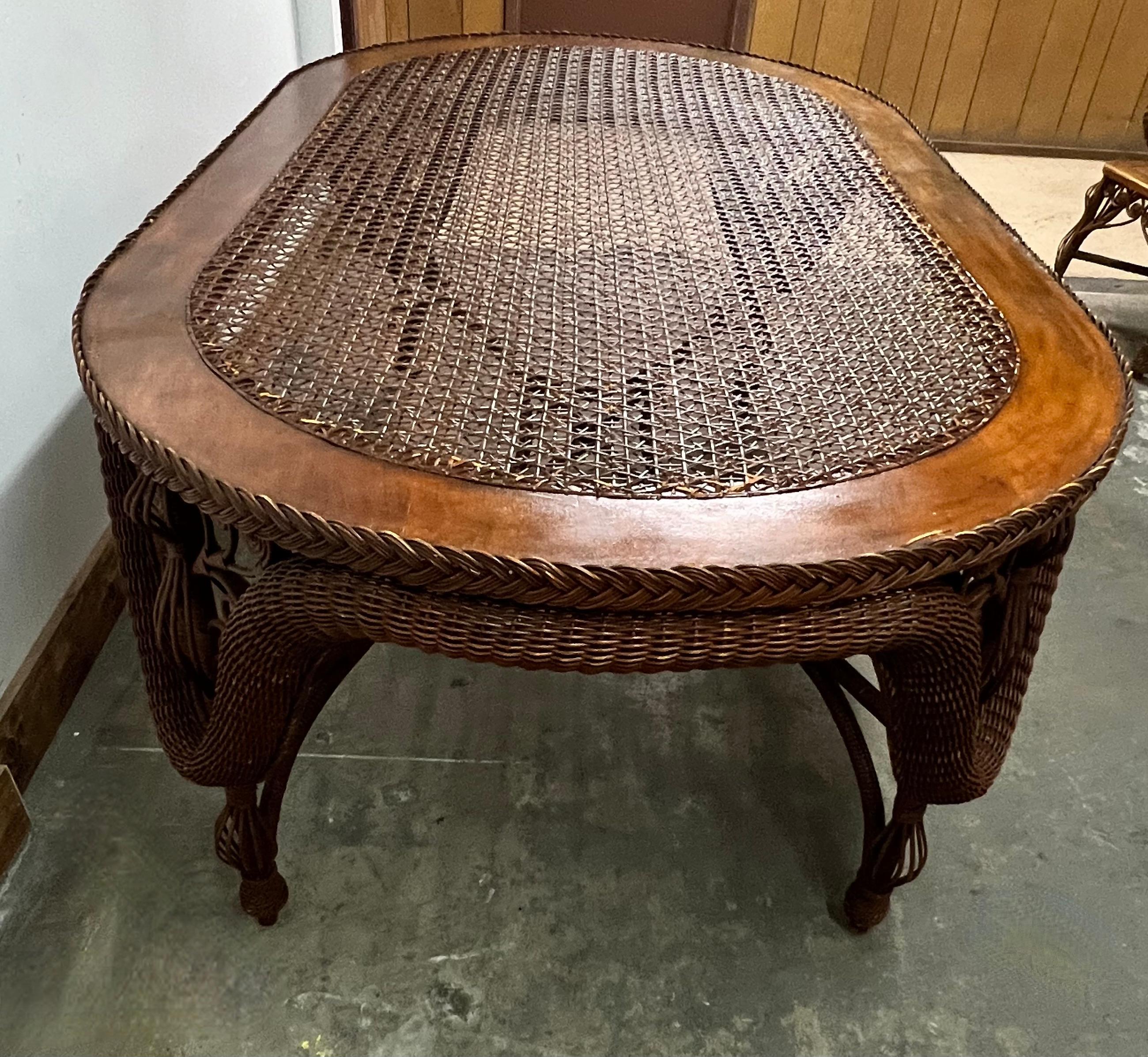 Wicker Dining Room Table with 6 Wicker Chairs For Sale 3