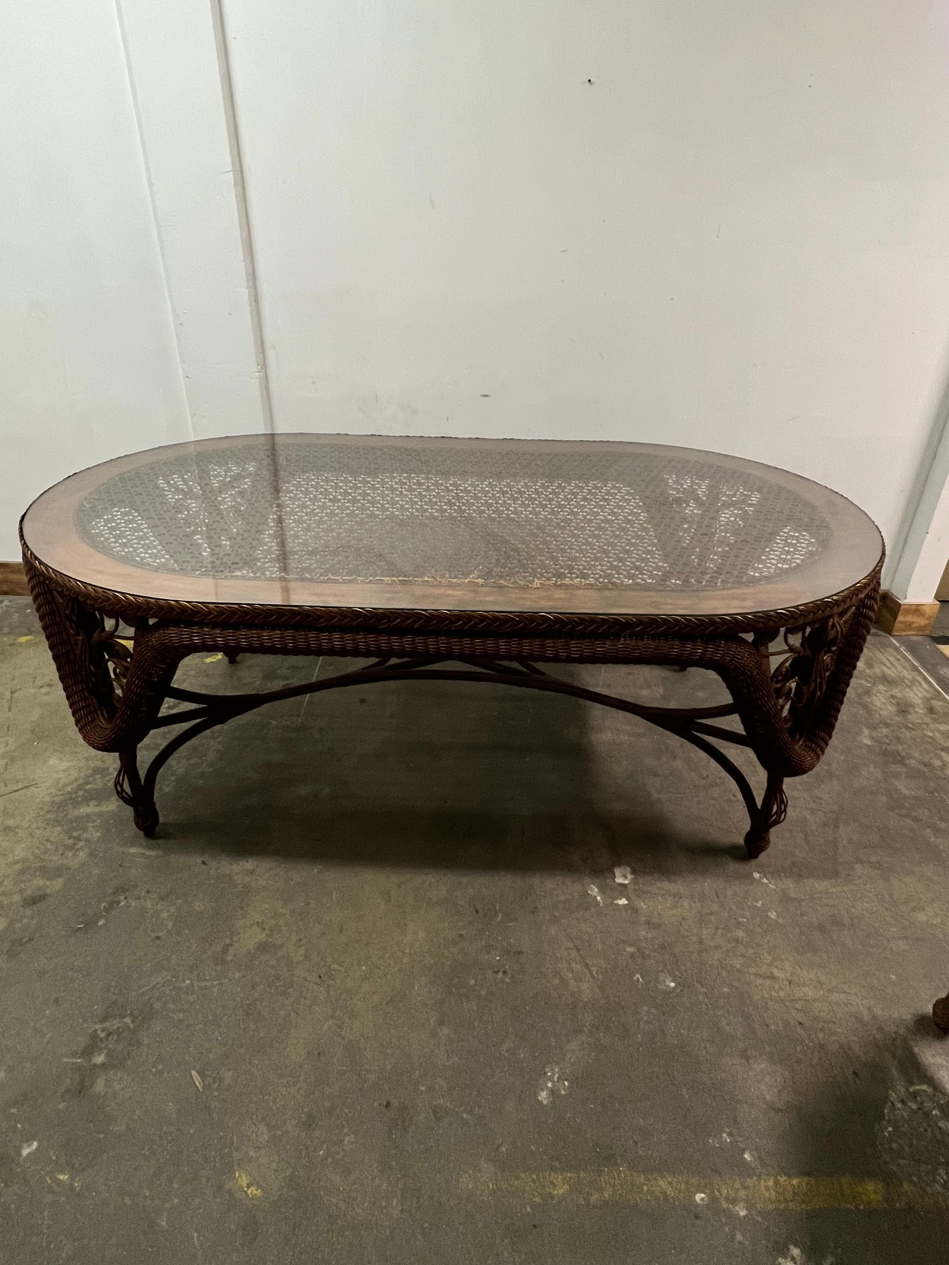 Wicker Dining Room Table with 6 Wicker Chairs For Sale 4