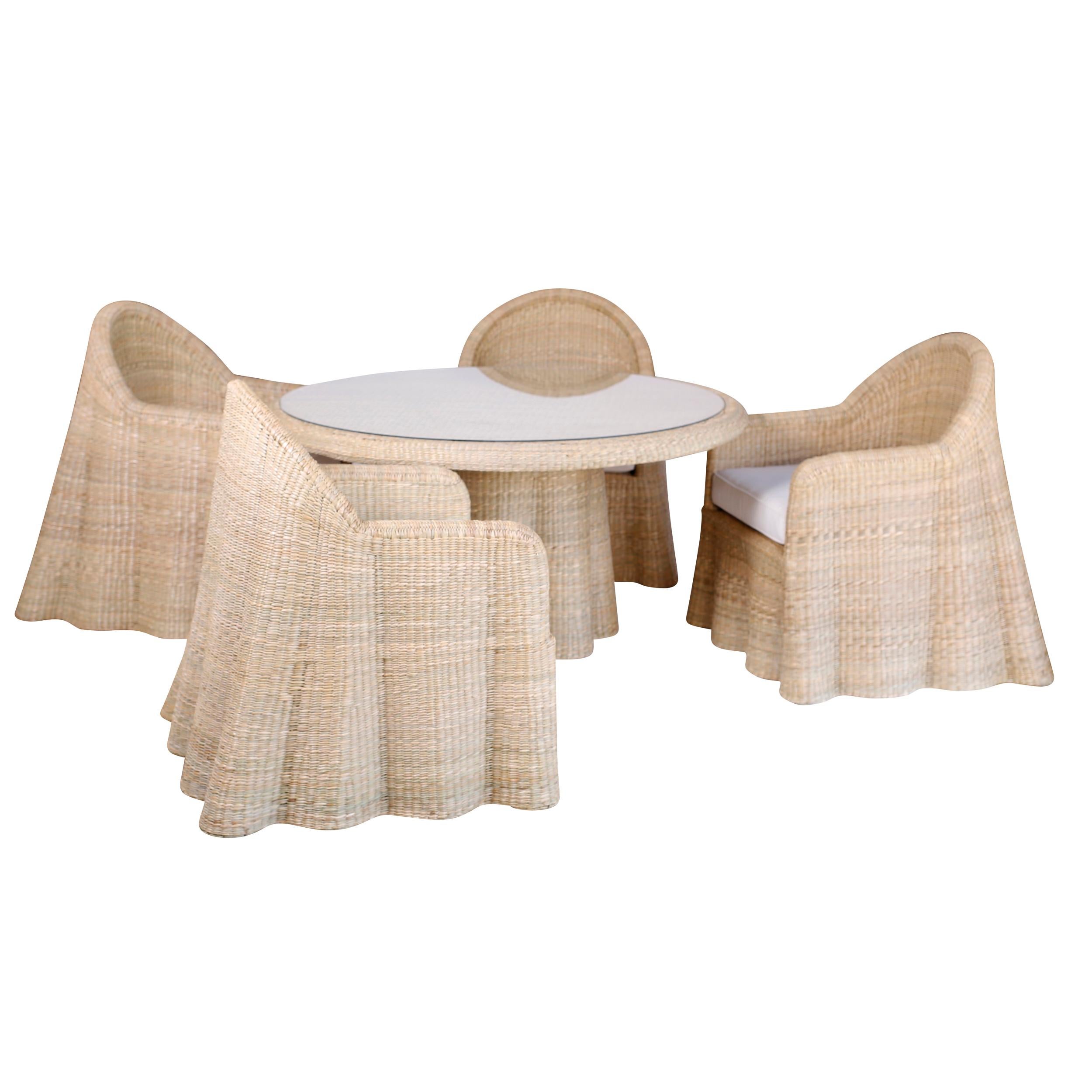 Reed Wicker Dining Table with a Ghost Drapery Base