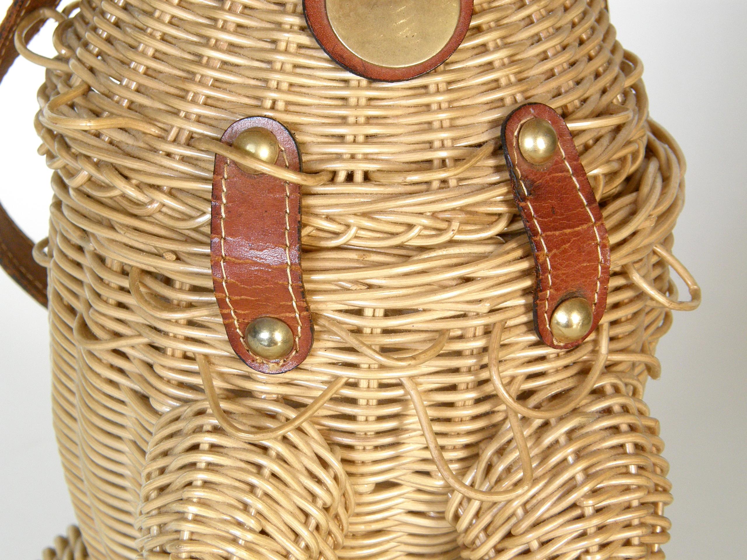 Women's or Men's Wicker Dog Handbag by Marcus Brothers with Leather Harness and Studded Collar