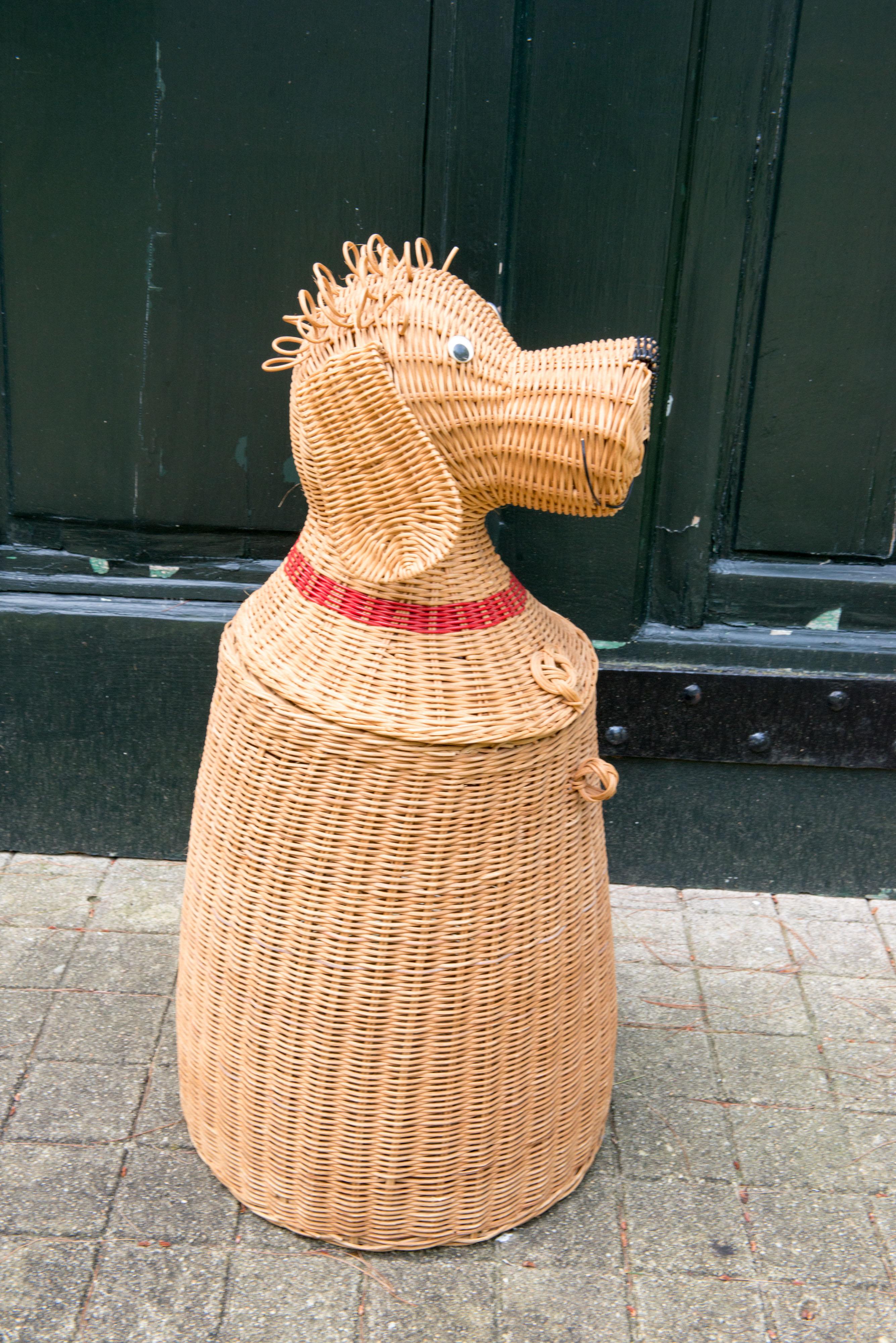 American Wicker Dog Shaped Basket For Sale