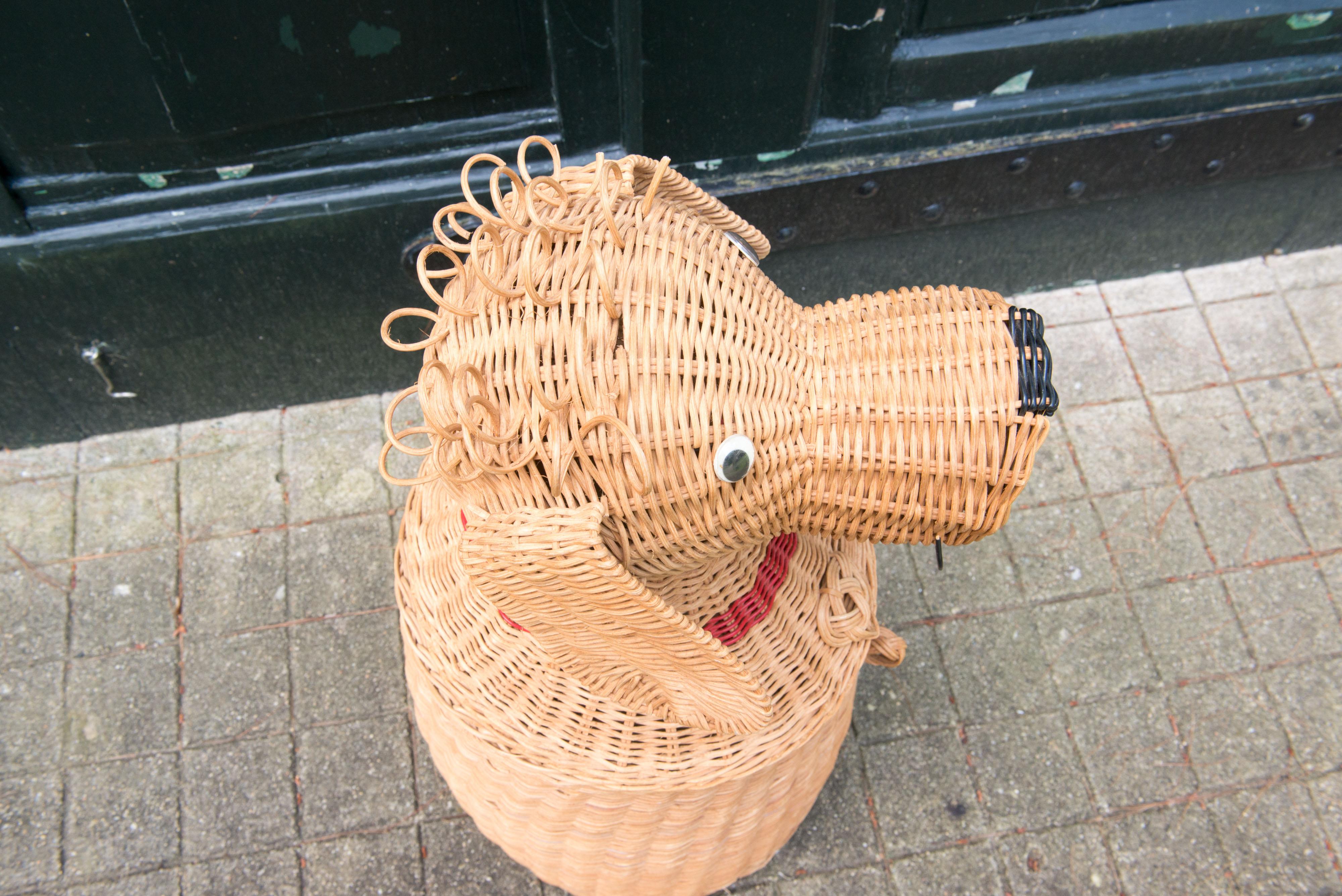 Woven Wicker Dog Shaped Basket For Sale