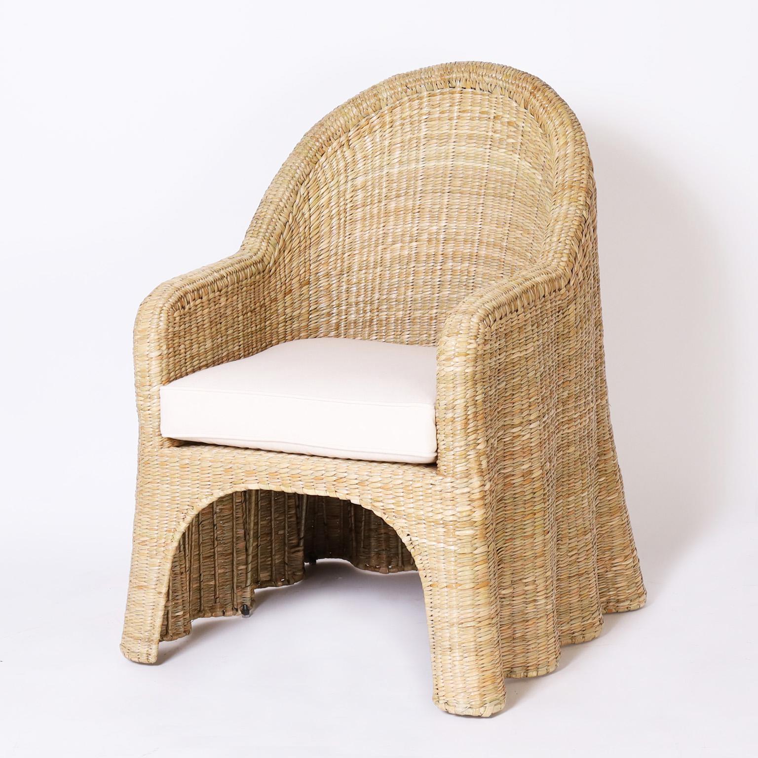 Mid-Century Modern Wicker Drapery Ghost Armchairs by the Fs Flores Collection, Priced Individually For Sale