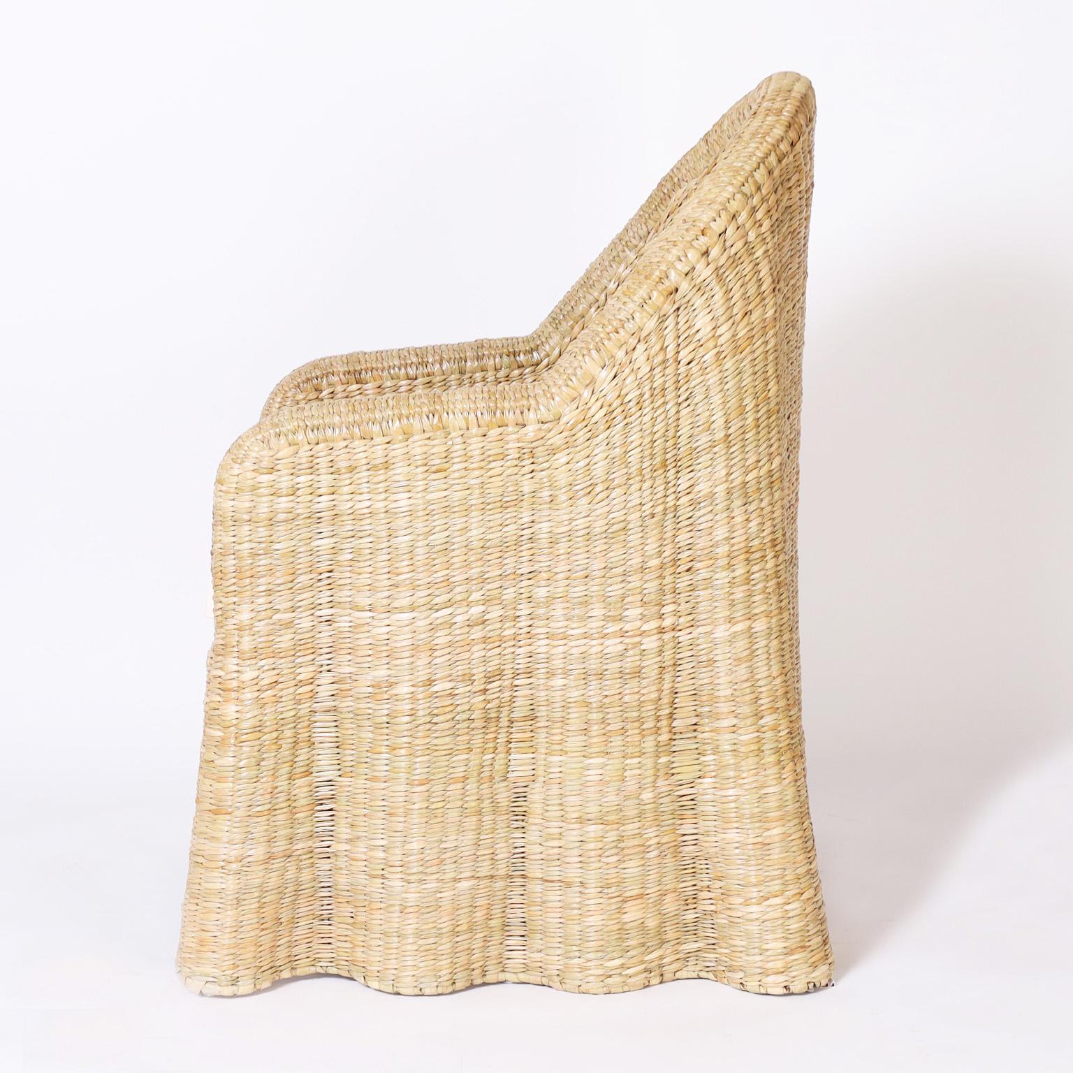 Mexican Wicker Drapery Ghost Armchairs by the Fs Flores Collection, Priced Individually For Sale