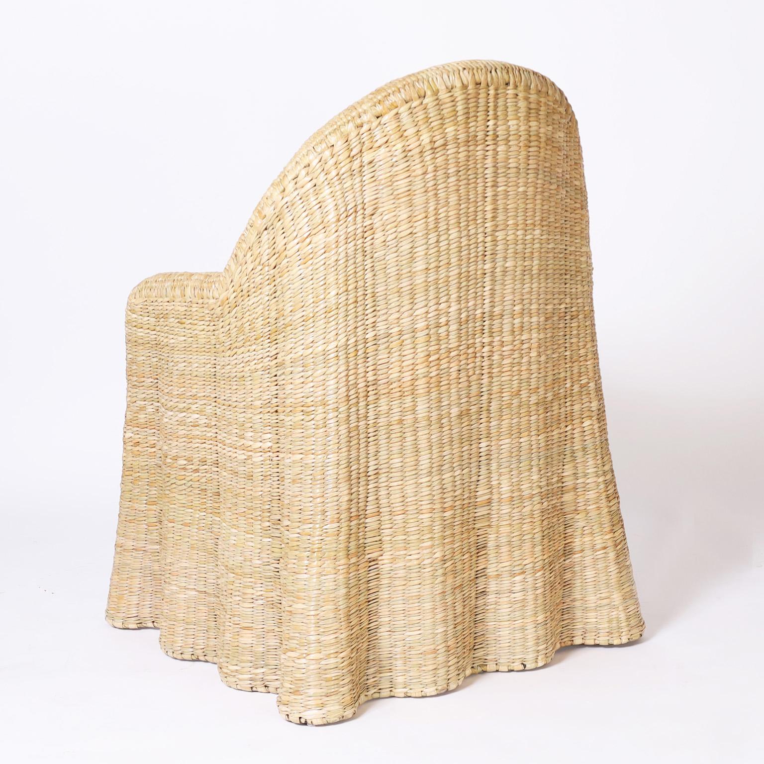 Hand-Woven Wicker Drapery Ghost Armchairs by the Fs Flores Collection, Priced Individually For Sale