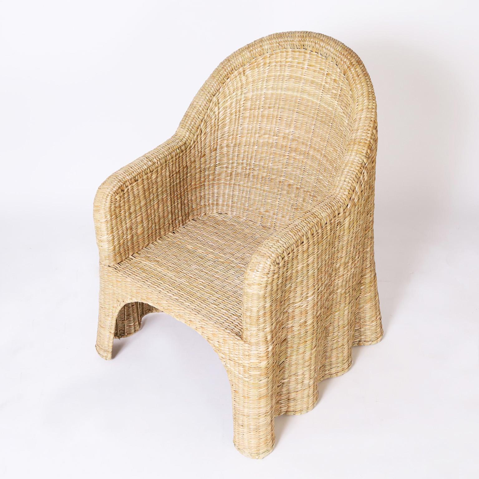 Wicker Drapery Ghost Armchairs by the Fs Flores Collection, Priced Individually In Excellent Condition For Sale In Palm Beach, FL